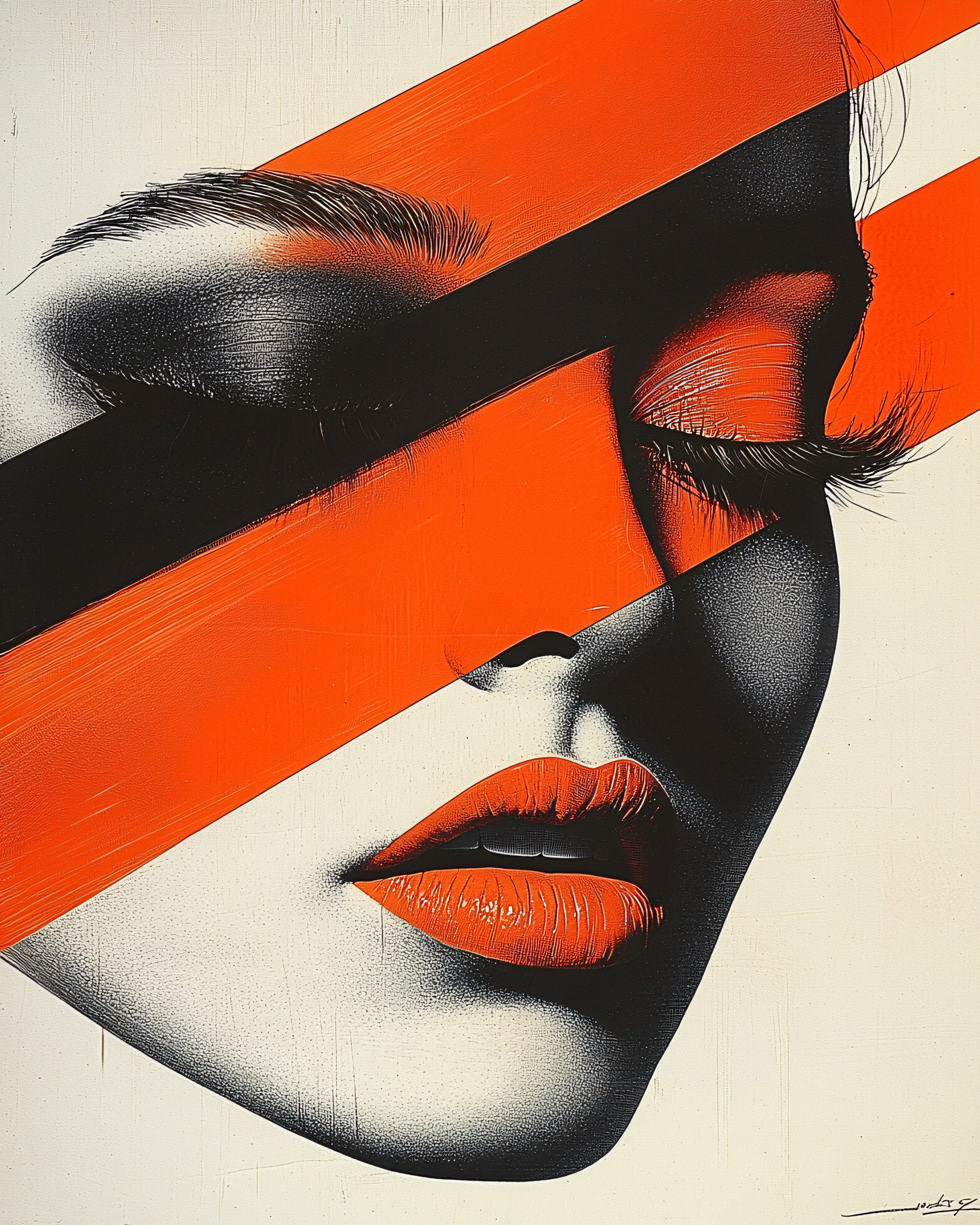 Abstract Portrait With Orange Stripes