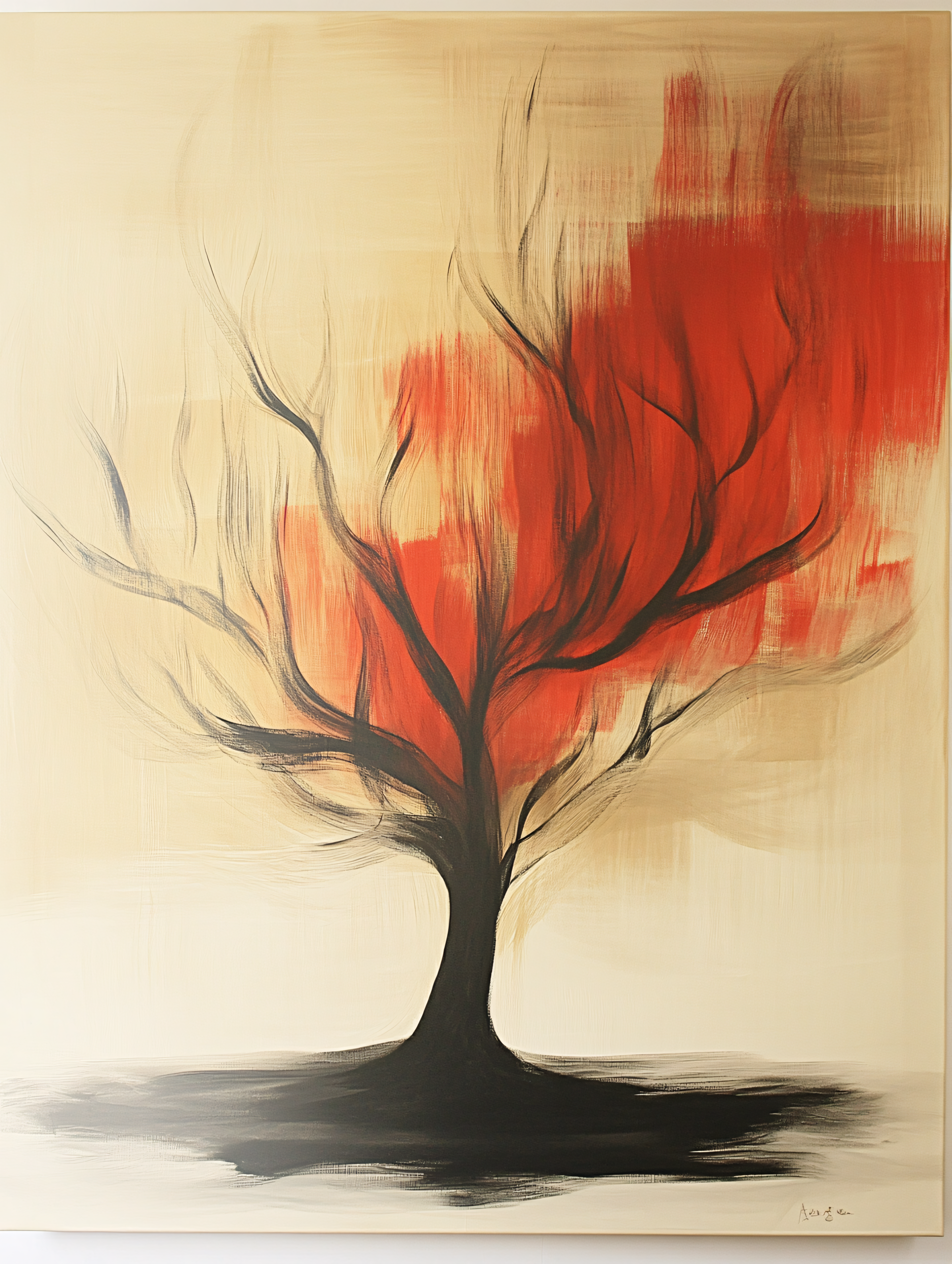 Abstract Red Tree Painting