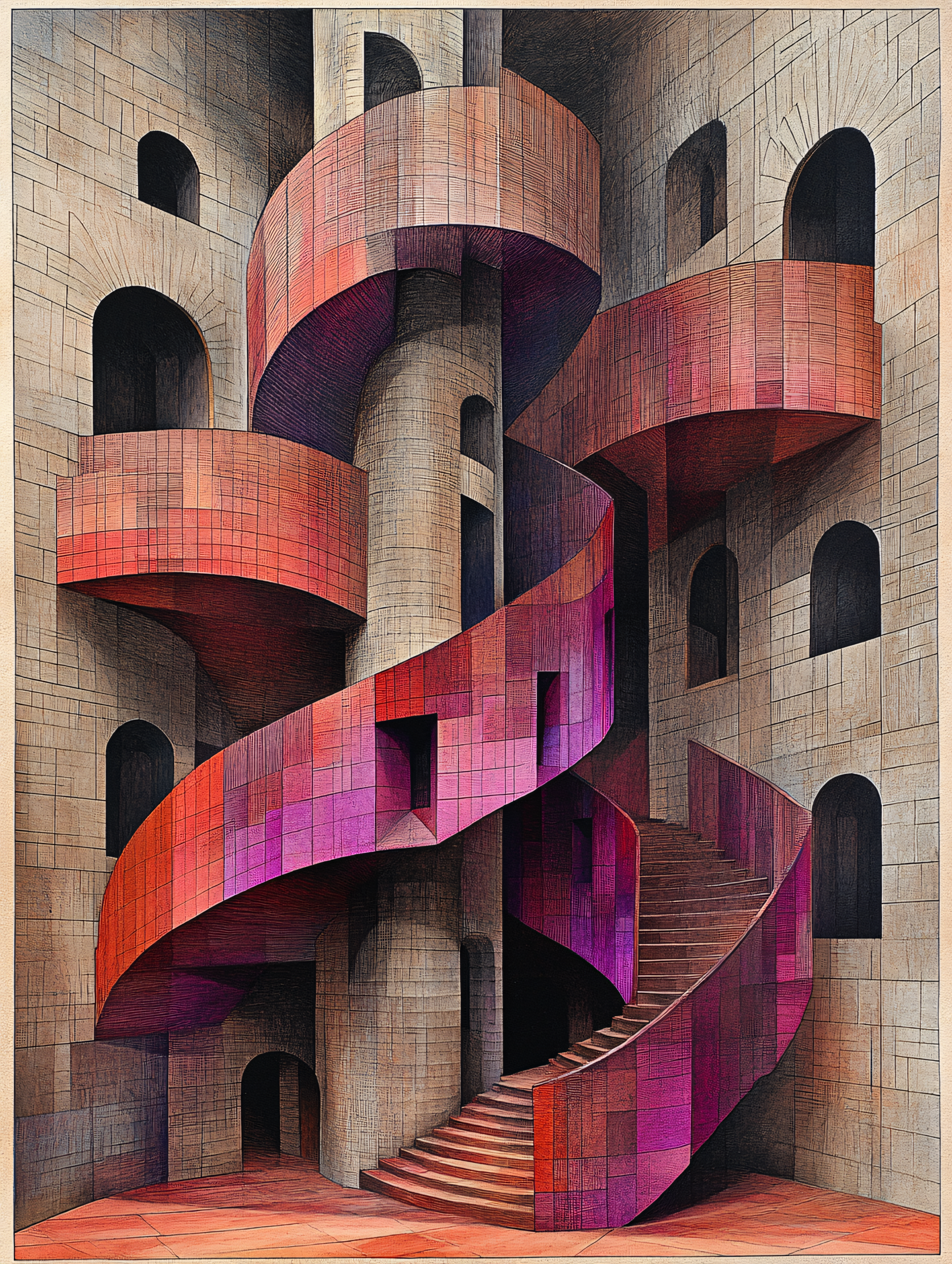 Abstract Staircase in Stone Building