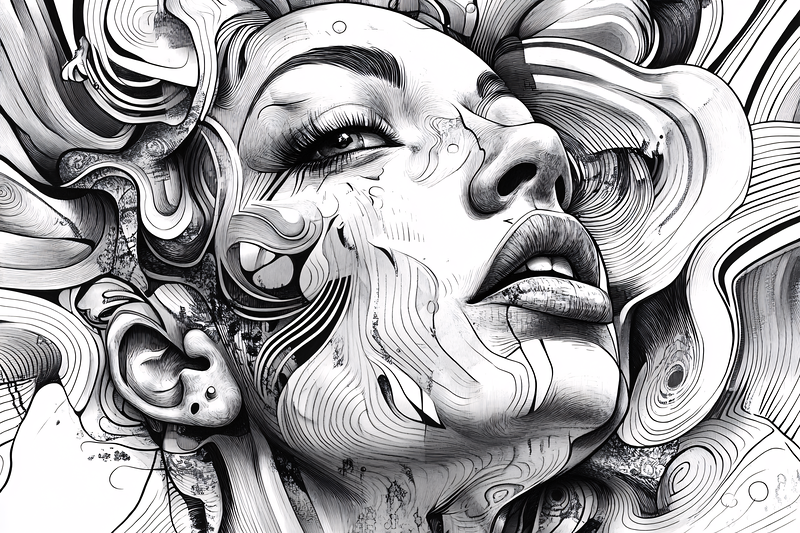 Abstract Woman Portrait with Line Art Style