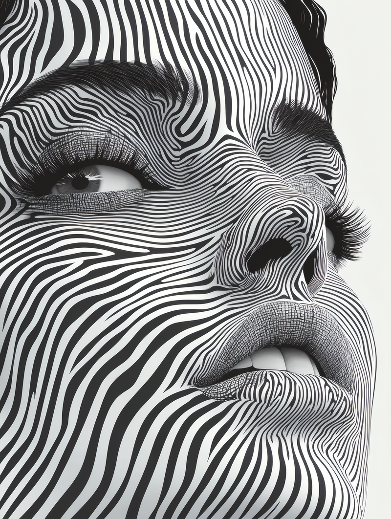 Abstract Zebra Stripe Face Portrait