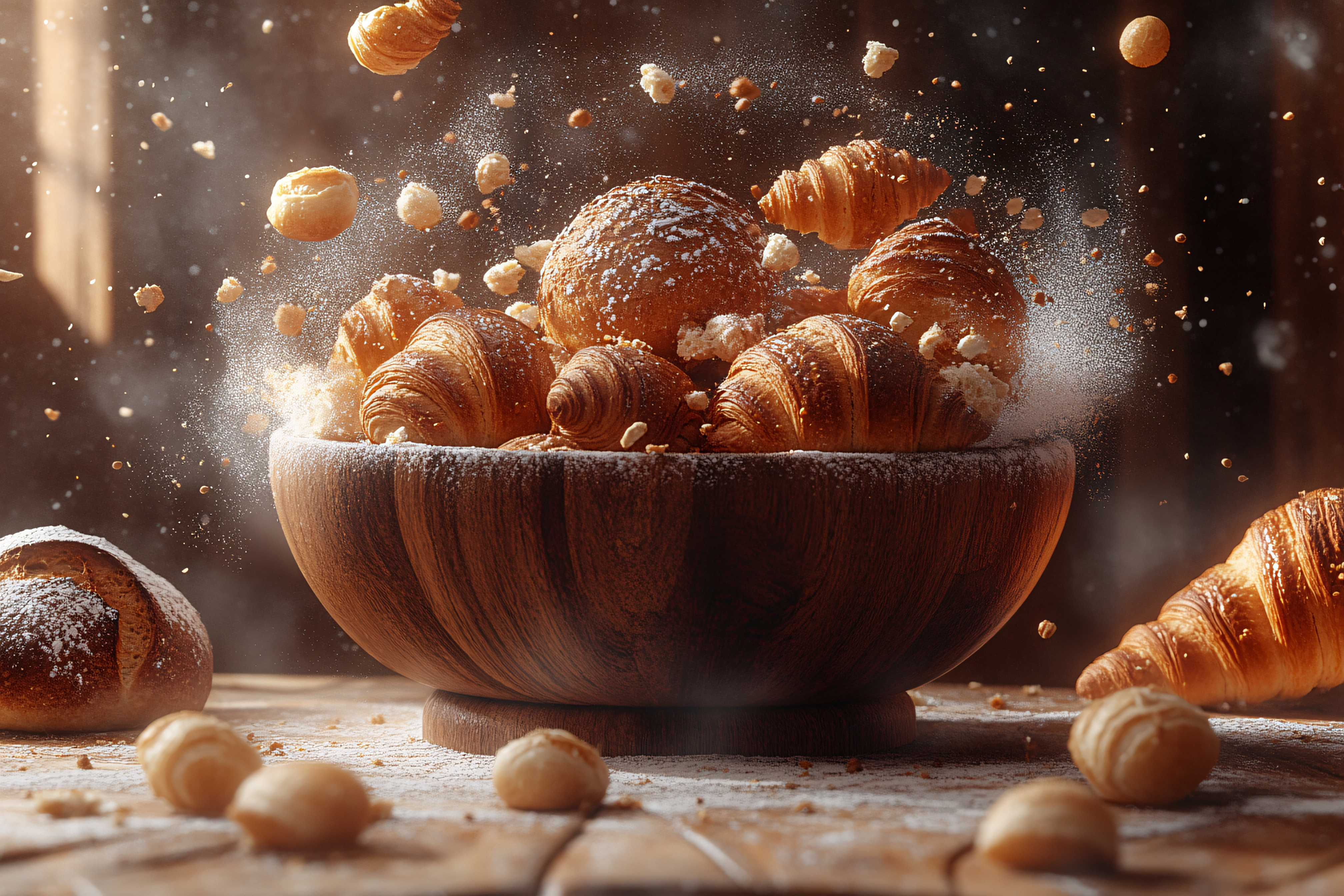 Abundance of Golden Croissants and Rolls