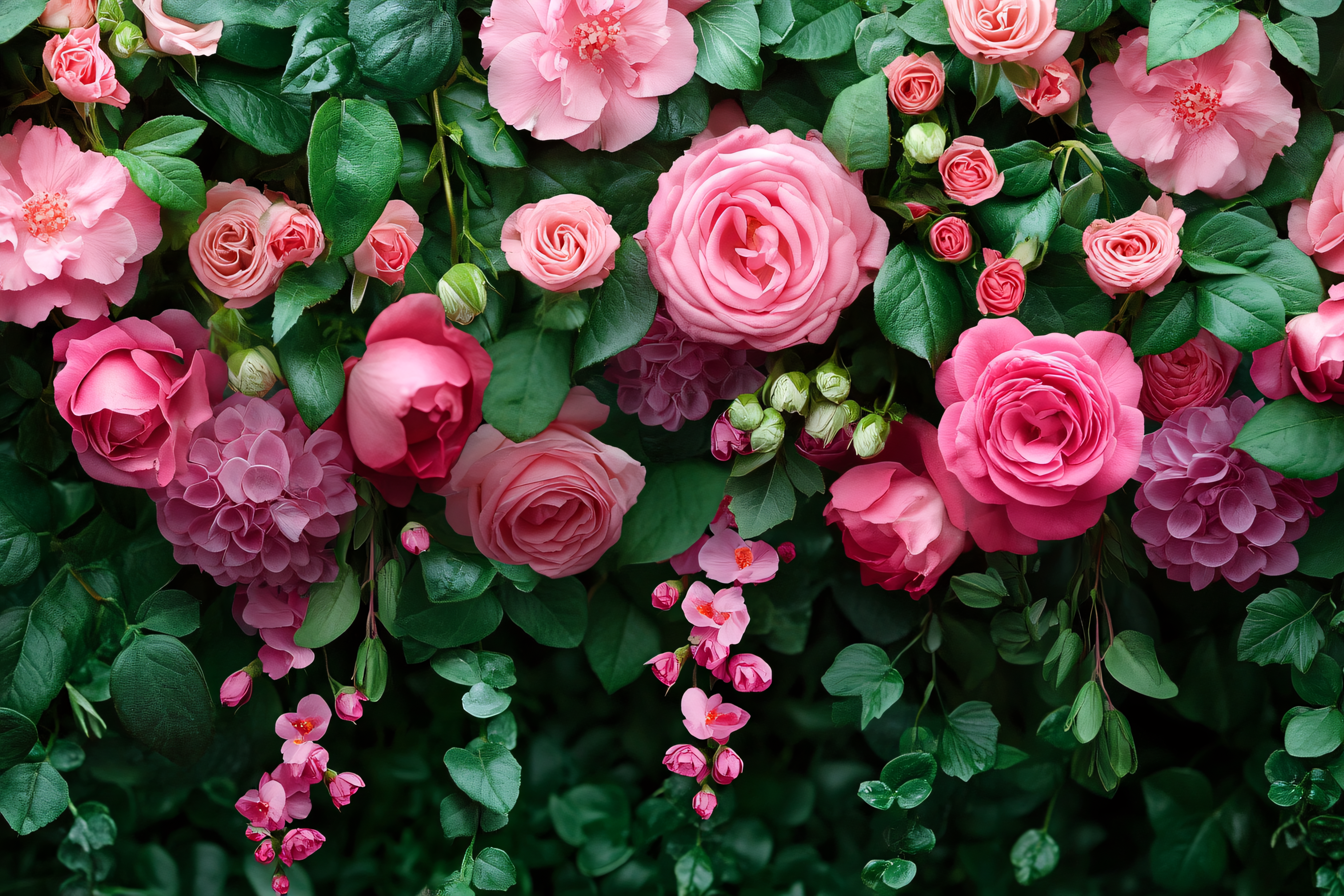 Abundant Pink Blossoms Amidst Verdant Foliage