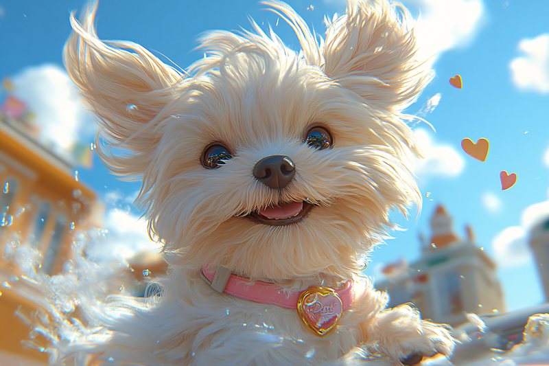 Adorable White Fluffy Dog With Pink Collar