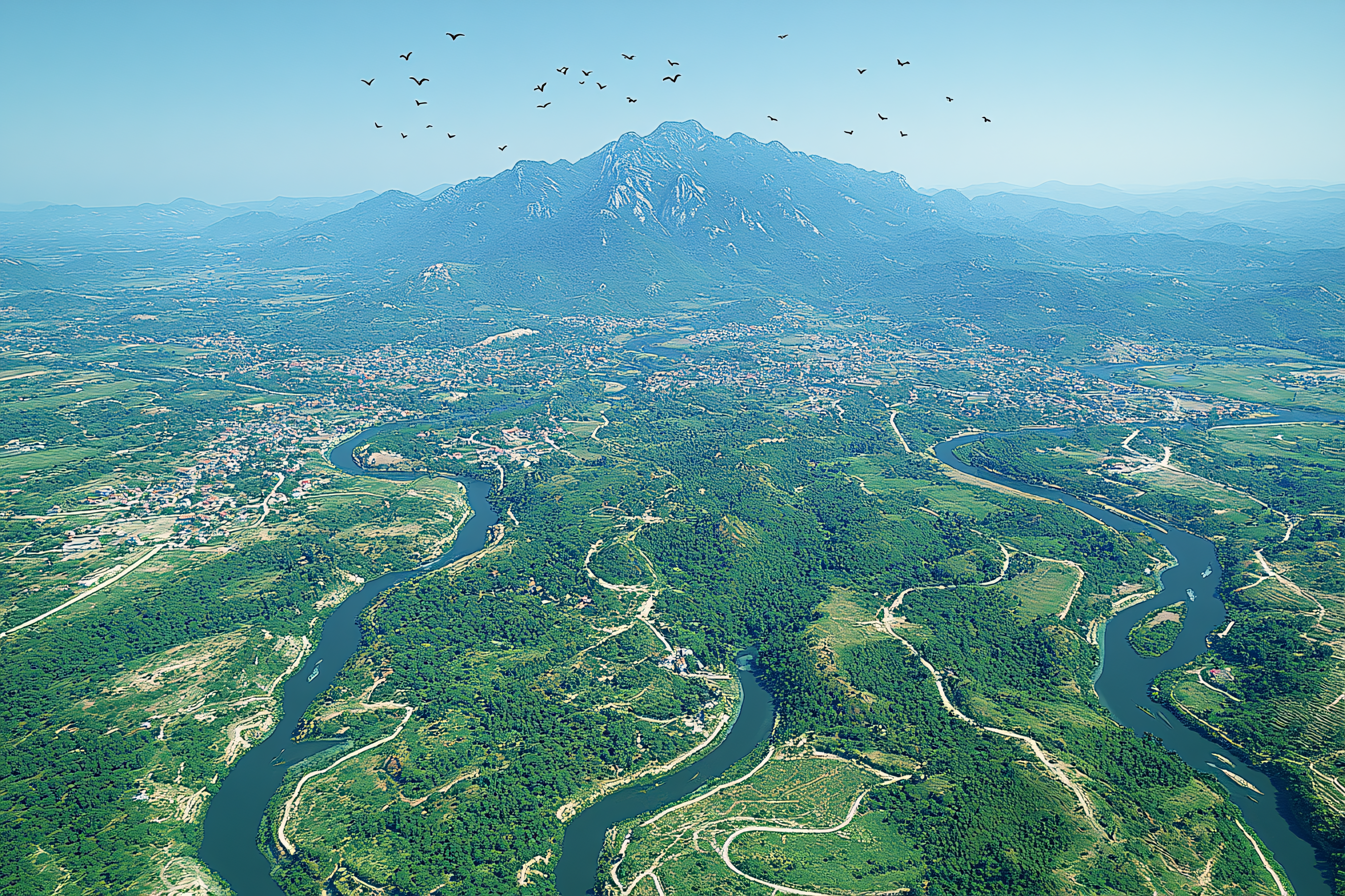Aerial View Of Mountain River Valley
