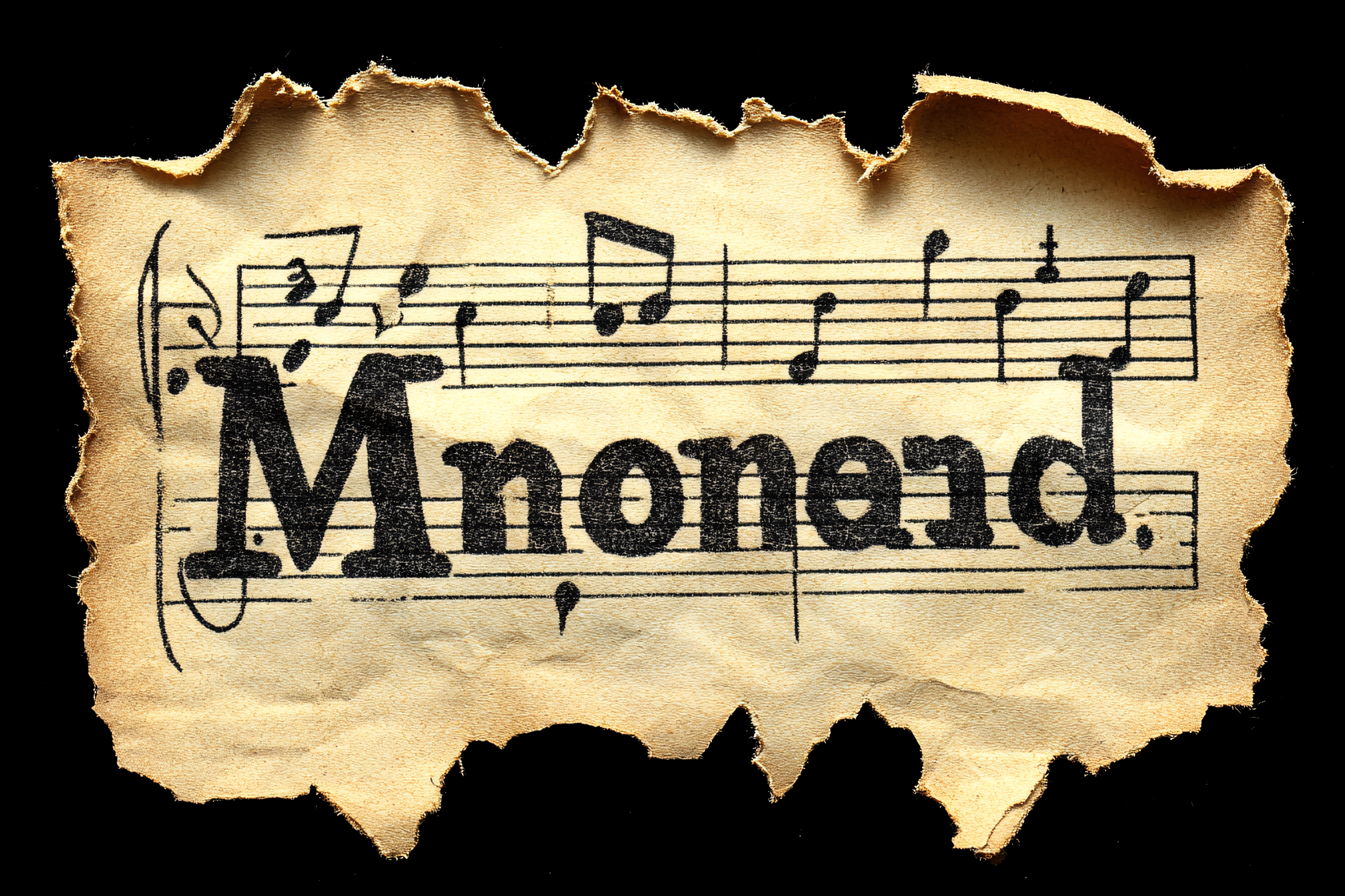 Aged Musical Manuscript With Monend Text