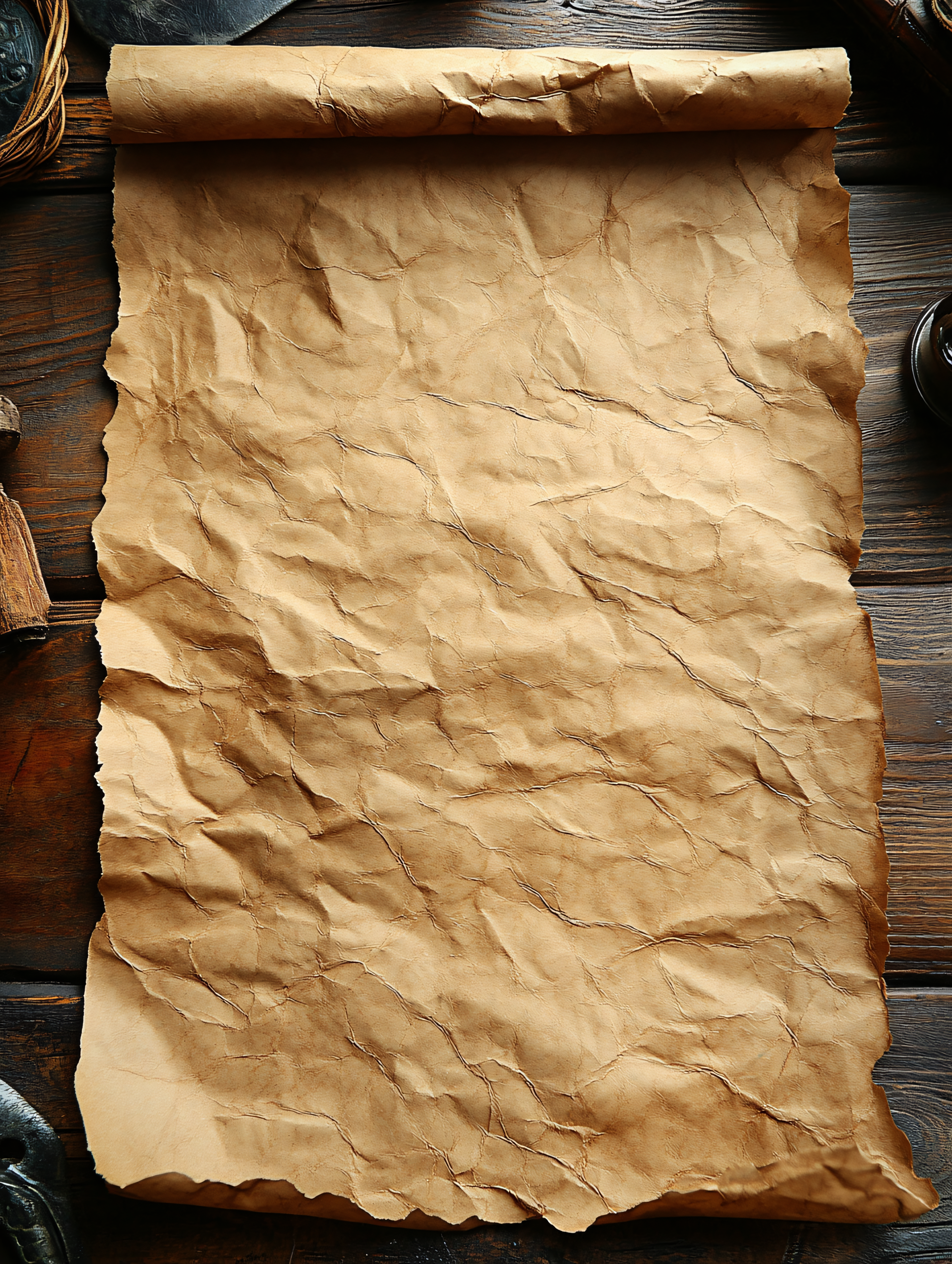Aged Paper Scroll On Wooden Table