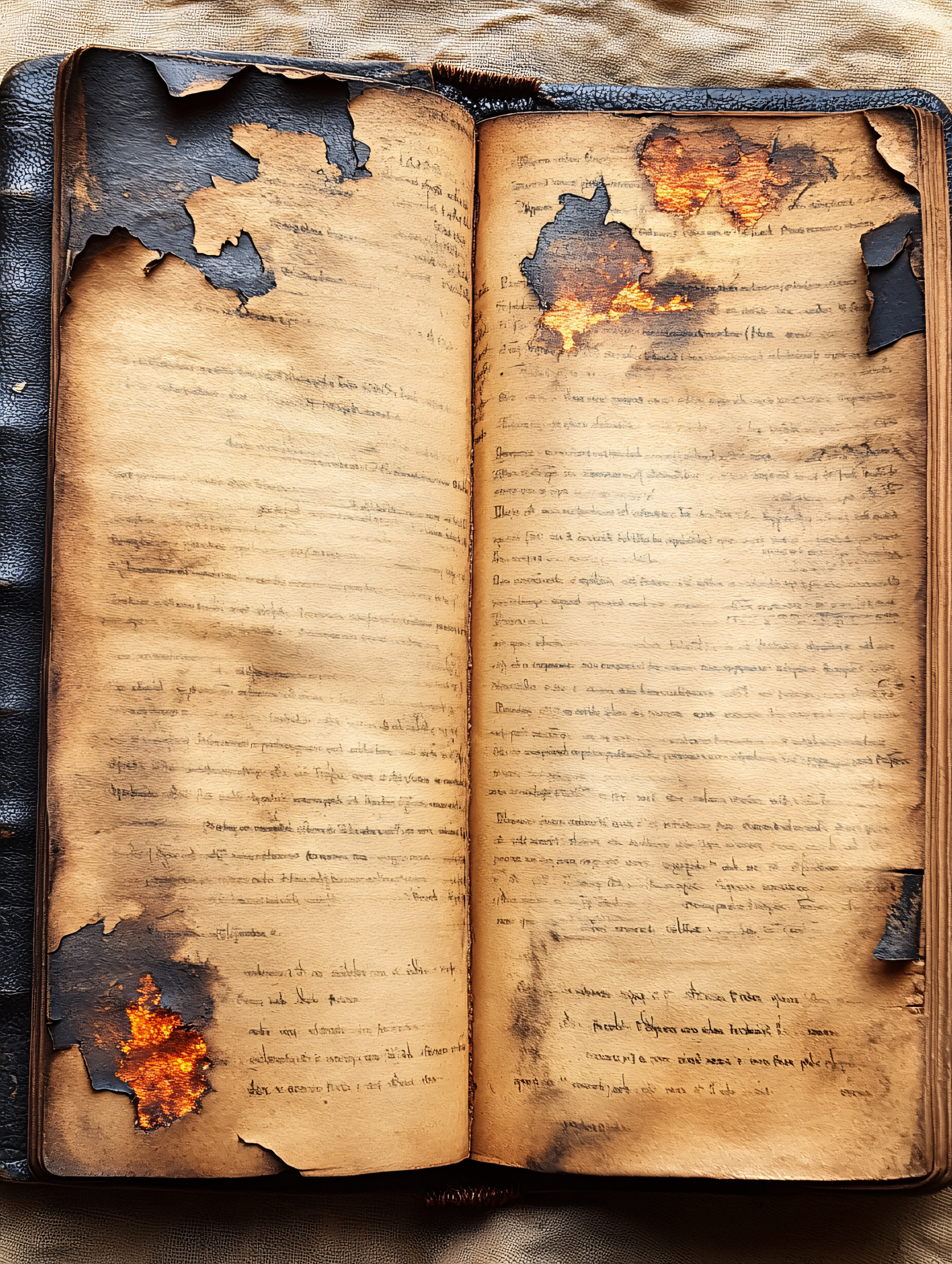 Ancient Burned Manuscript Book
