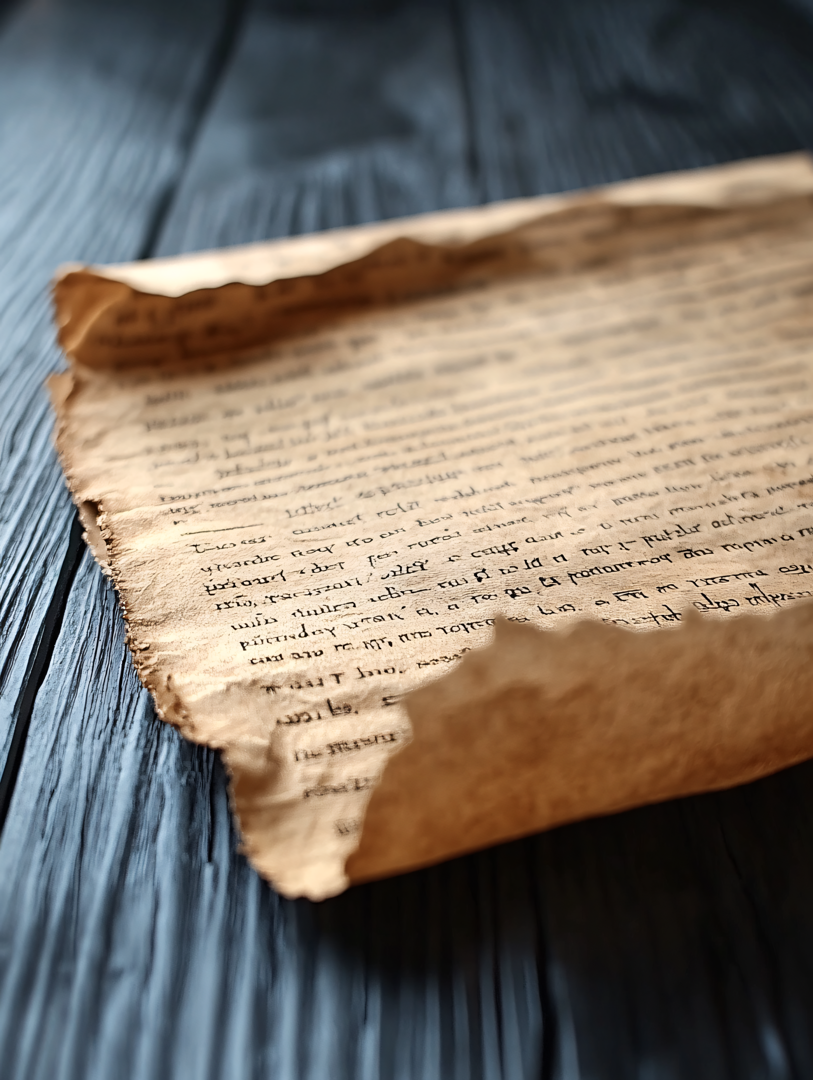 Ancient Script Scroll on Wooden Surface