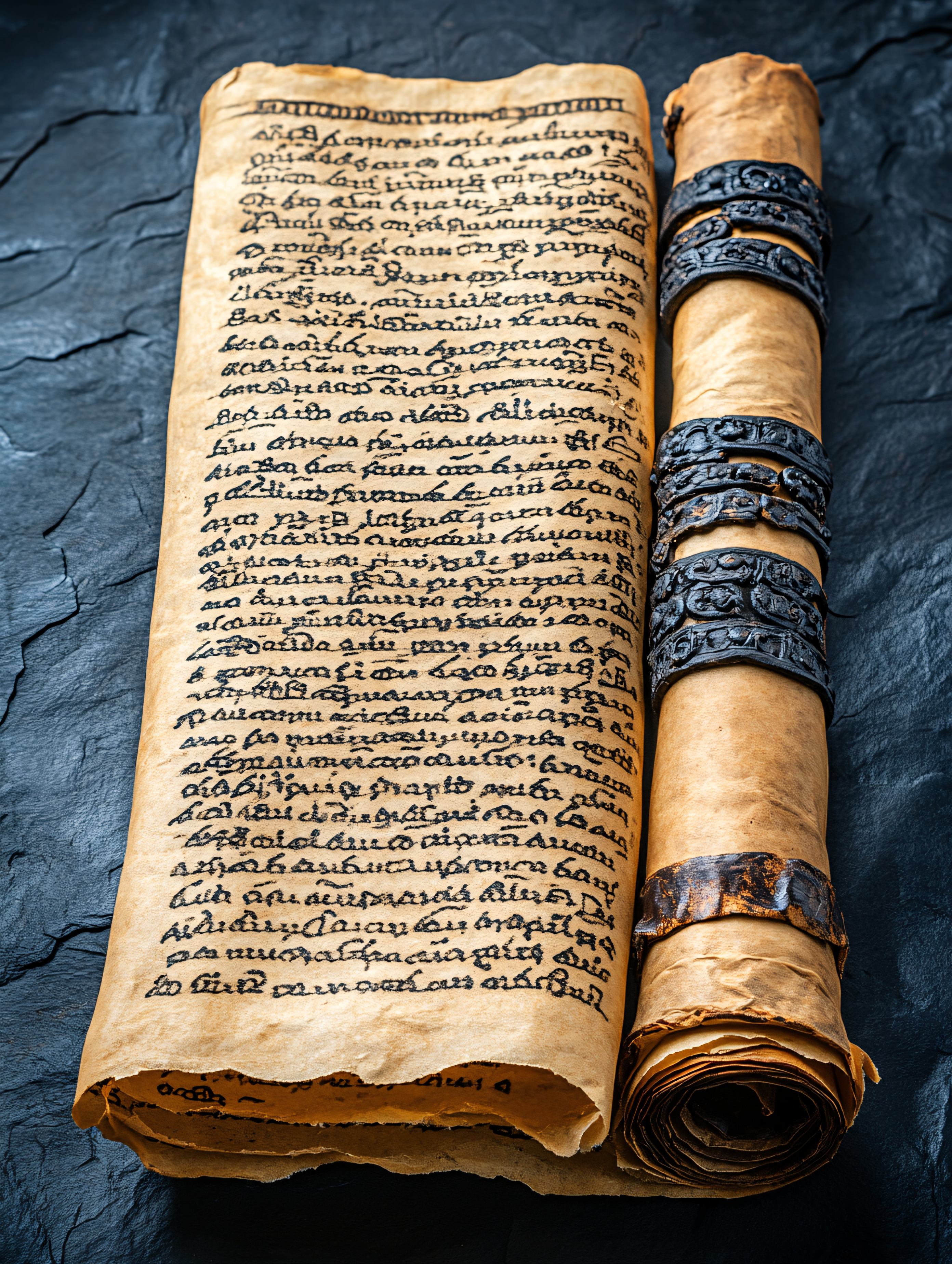 Ancient Scroll Unrolled On Stone Slab