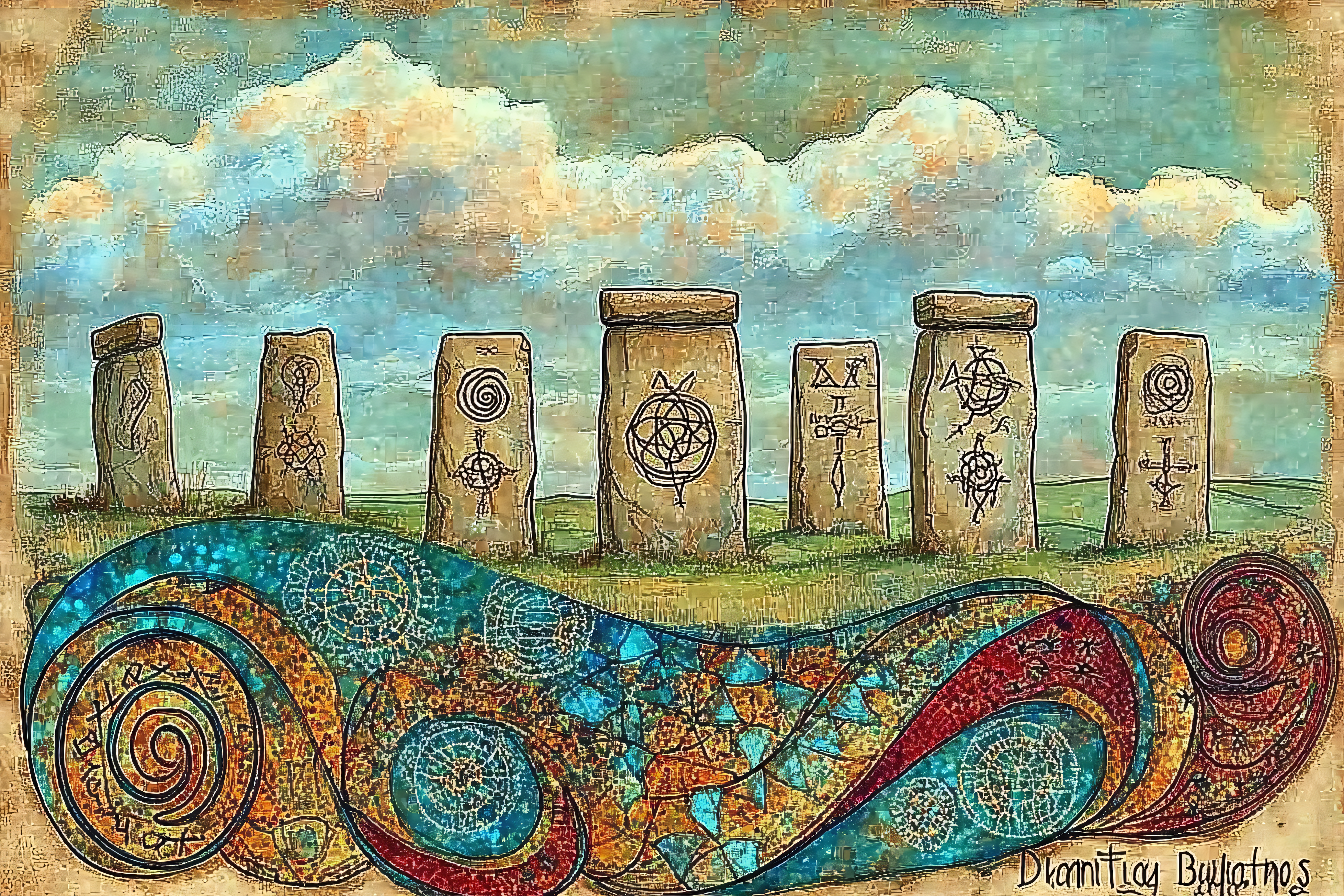 Ancient Stone Symbols with Decorative Band