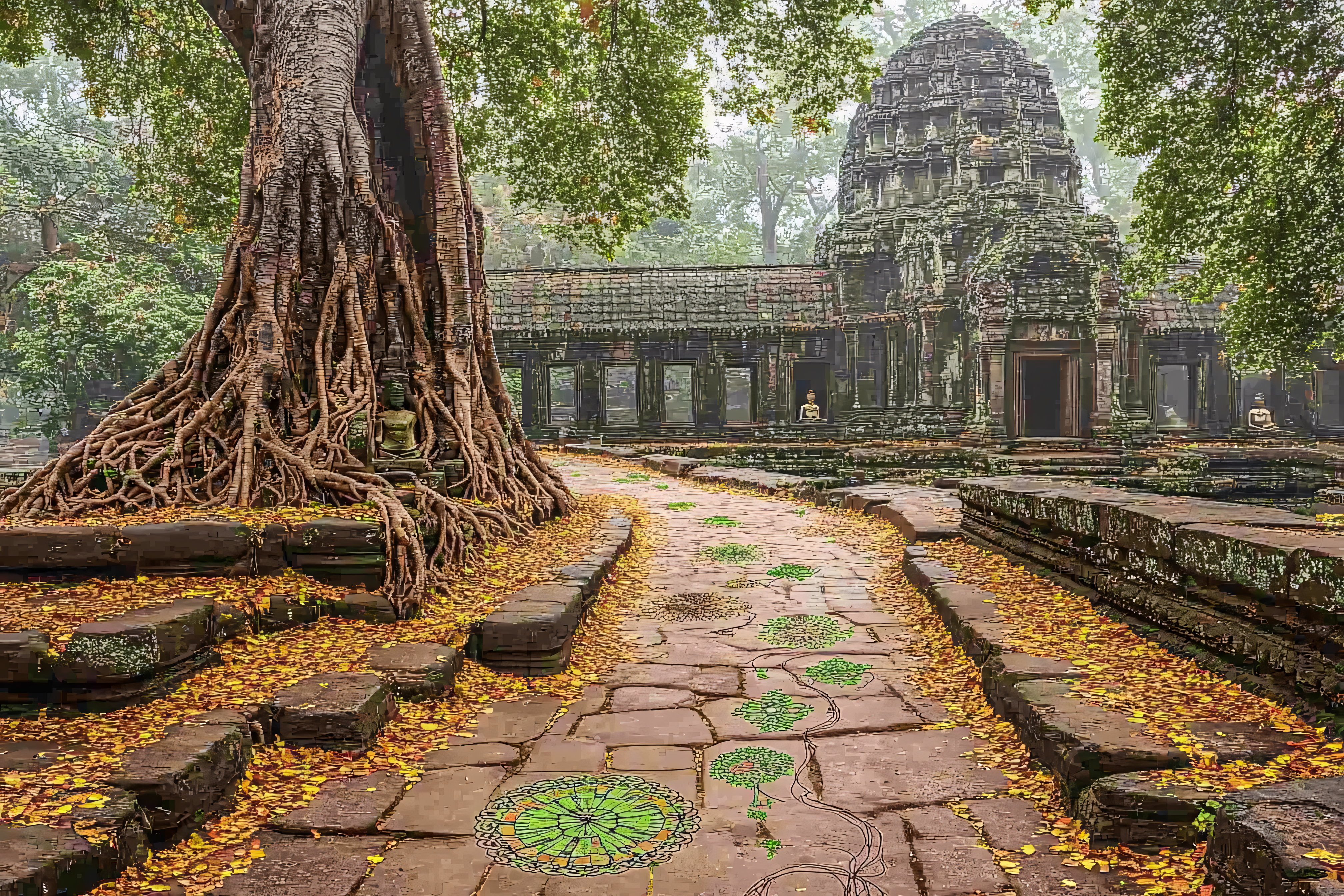 Ancient Temple with Tree Roots