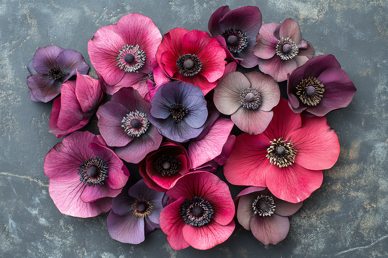Anemone Flowers on Gray Background