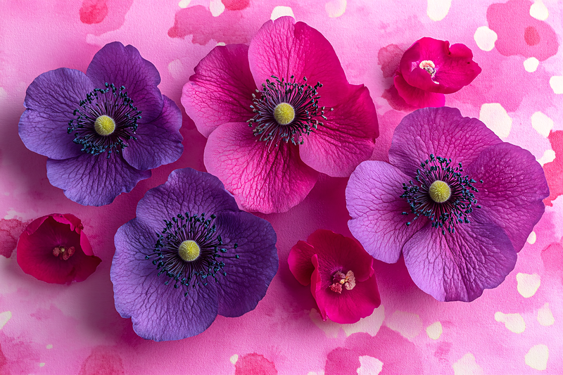 Anemone Flowers on Pink Watercolor