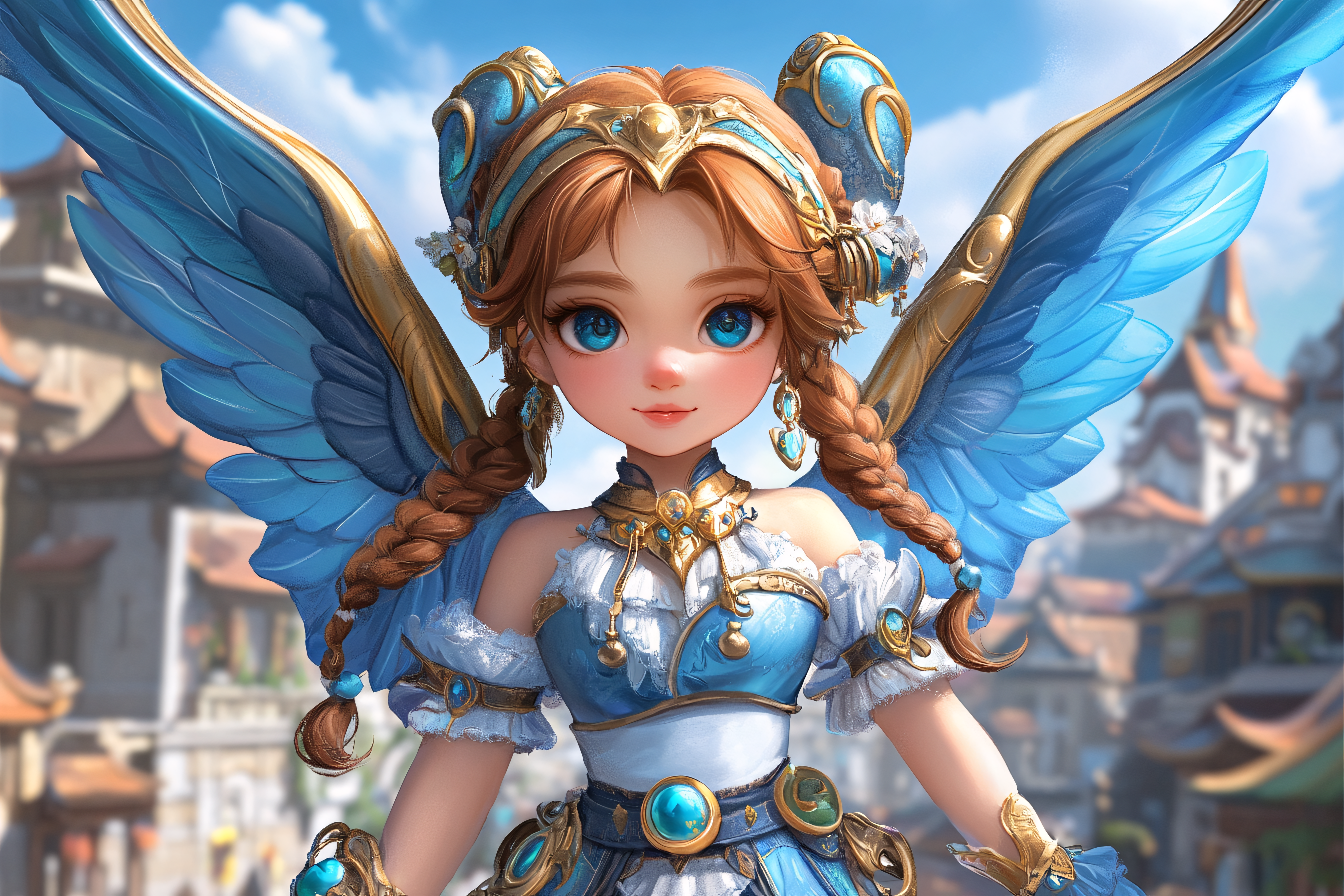 Angelic Maiden with Braids and Wings