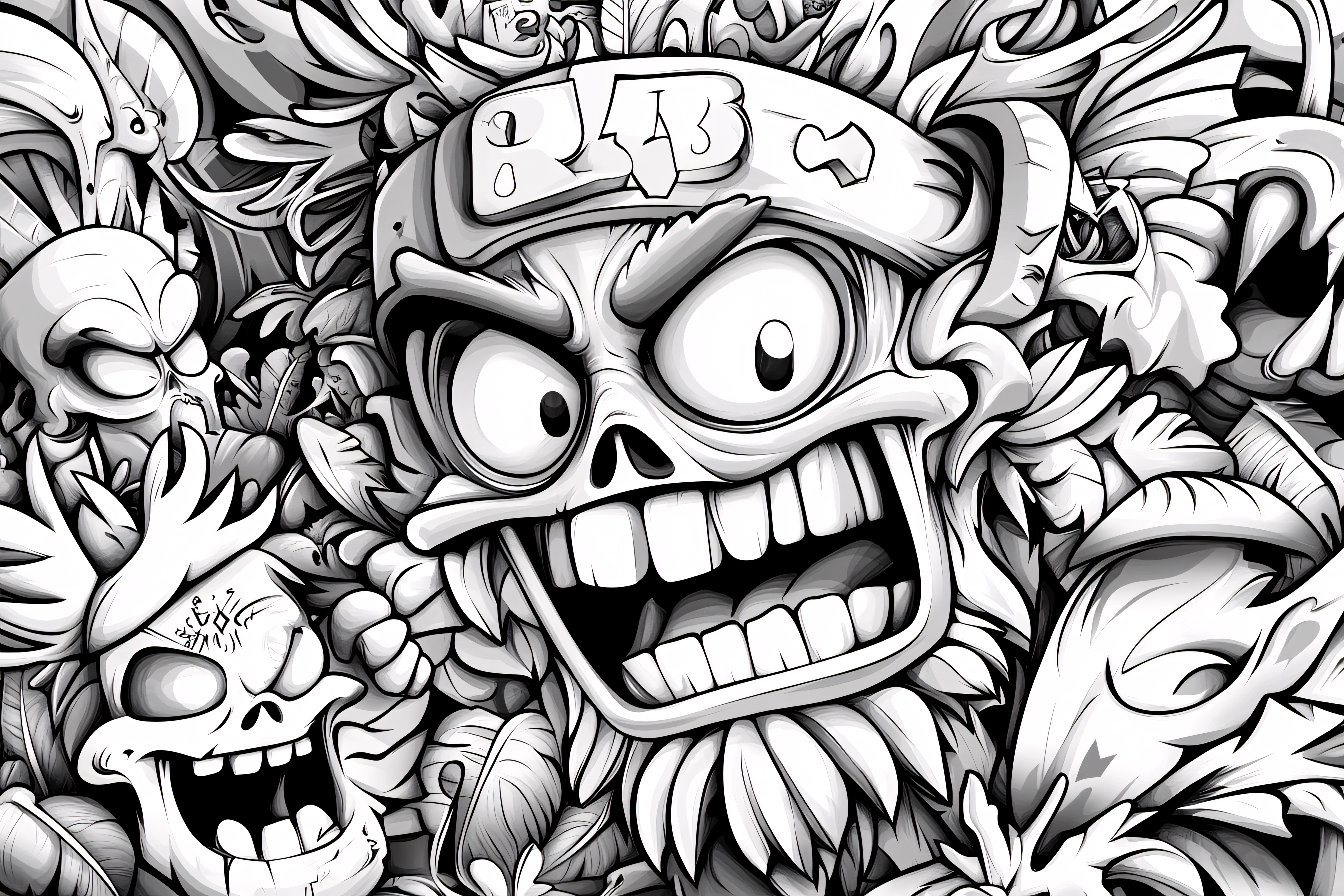 Angry Cartoon Skull Crowd