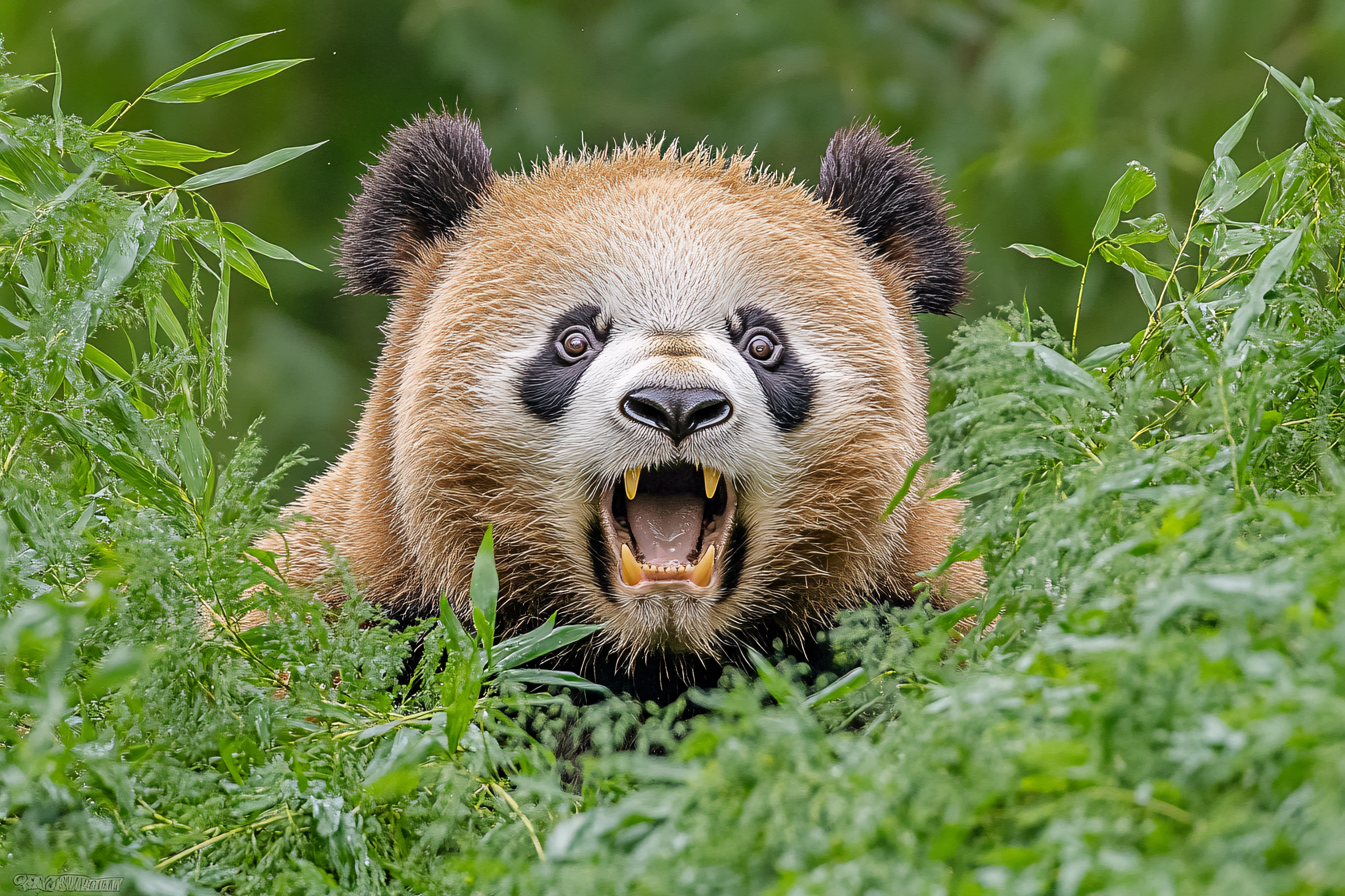 Angry Panda Growling In Bamboo Forest