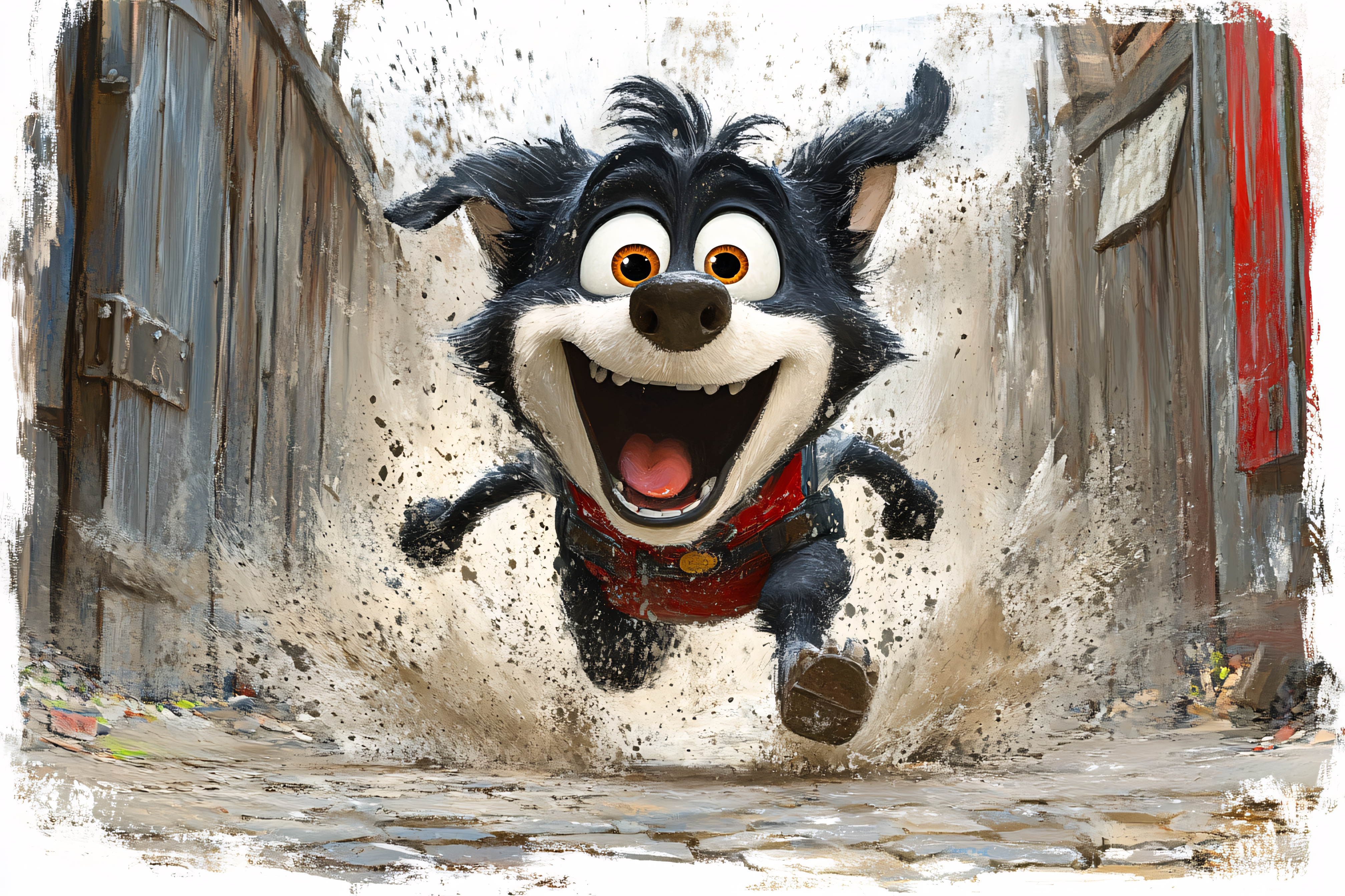 Animated Dog Running Through Alleyway
