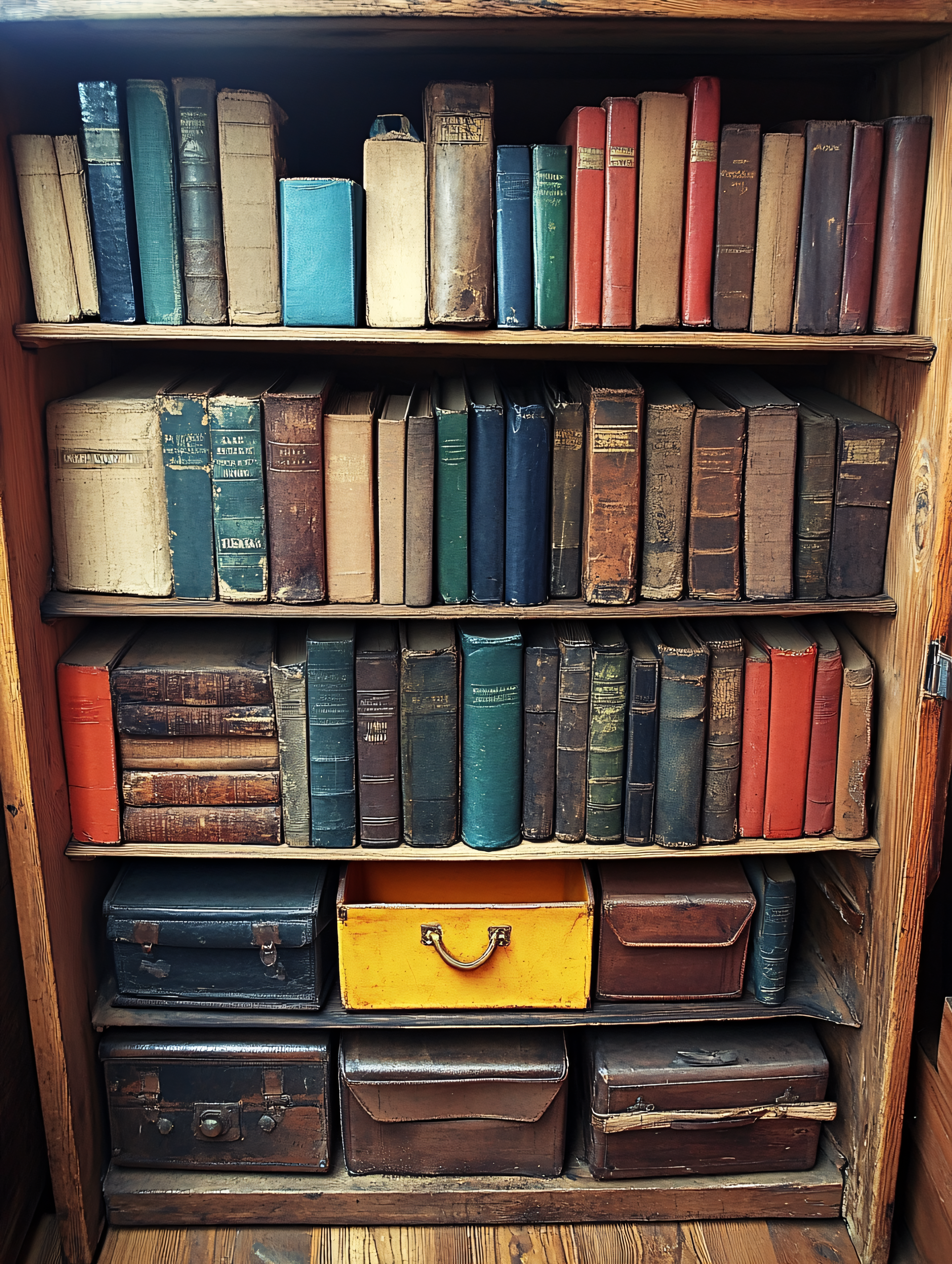 Antique Bookshelf Filled with Old Books