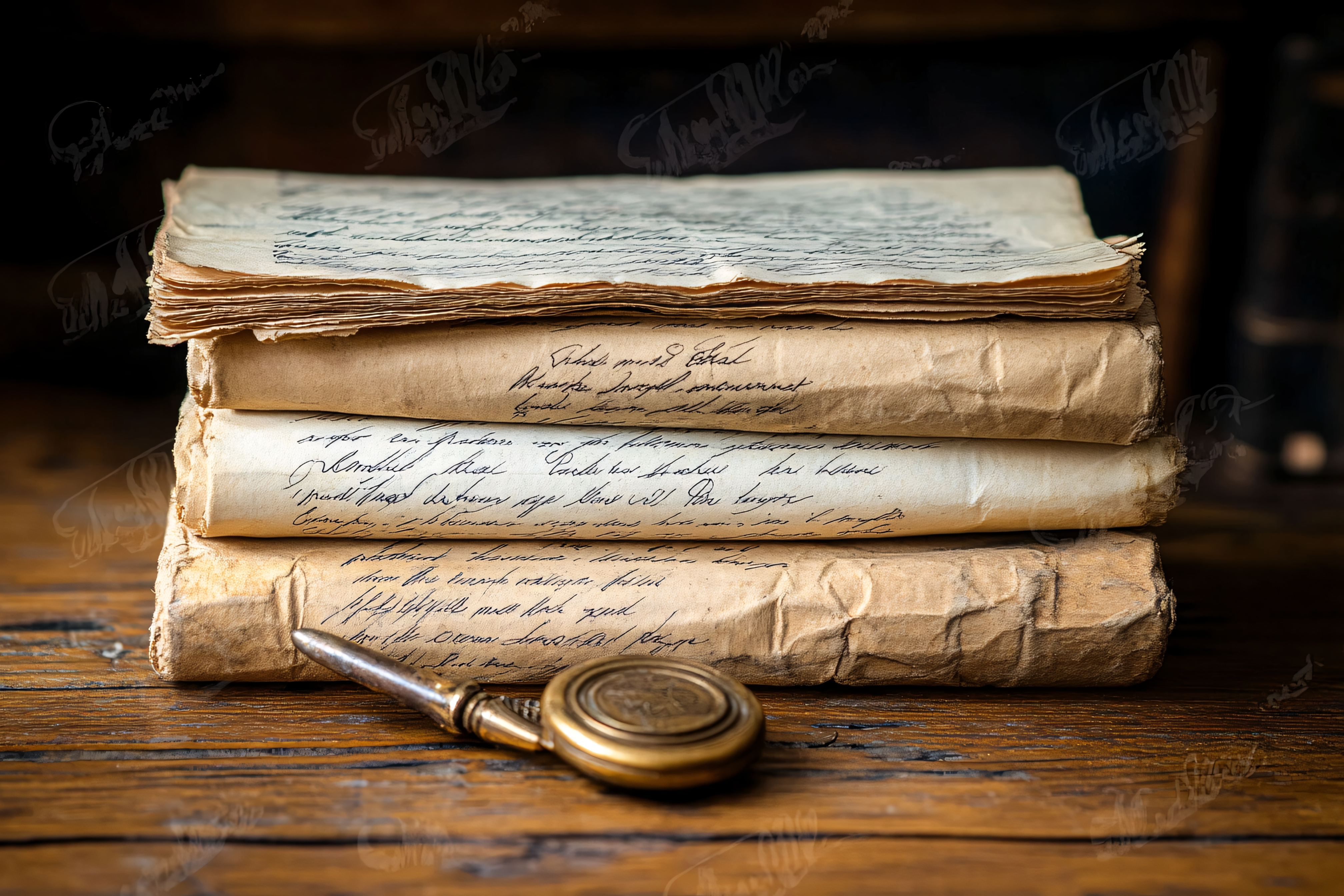 Antique Documents with Magnifying Glass
