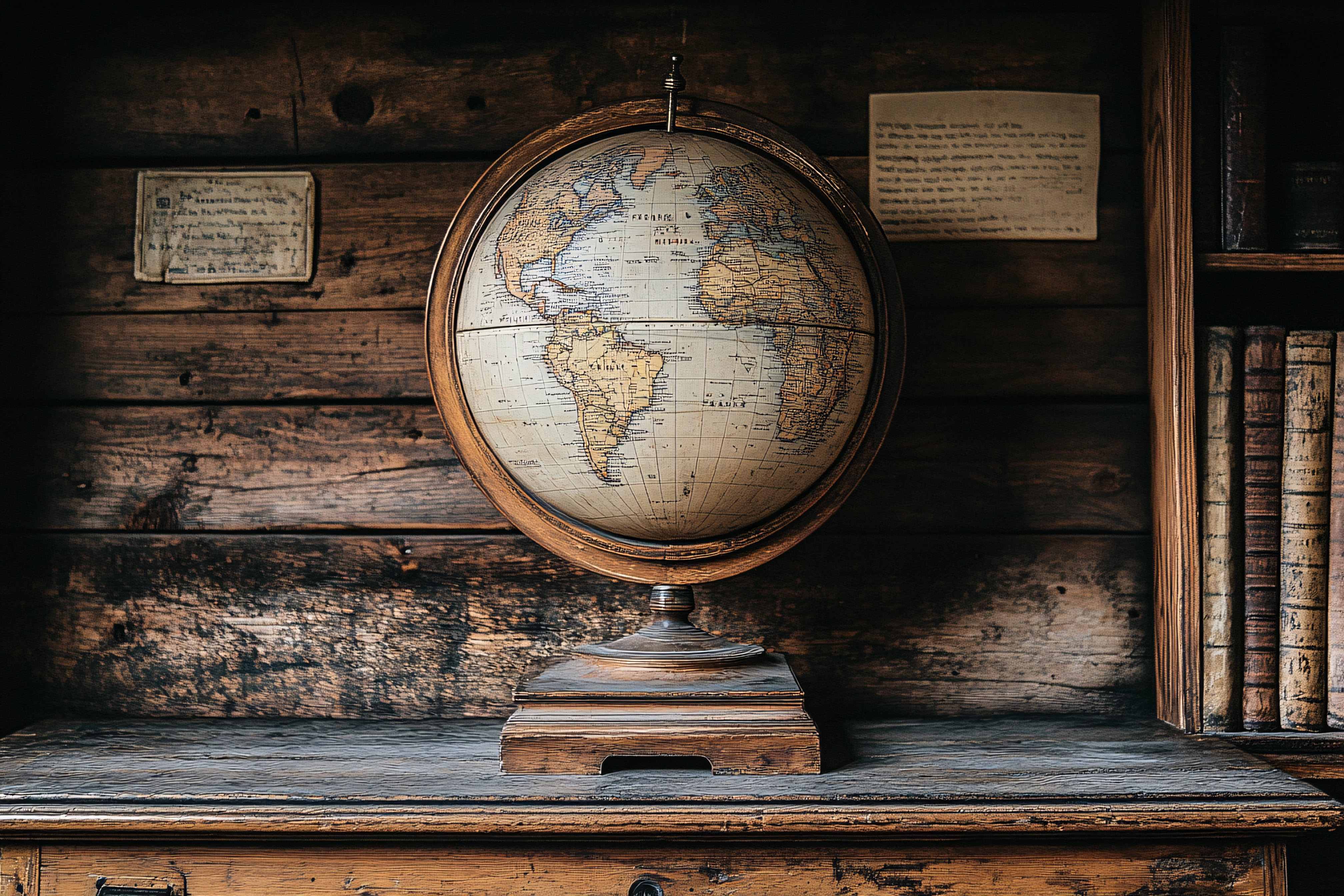 Antique Globe in a Rustic Library