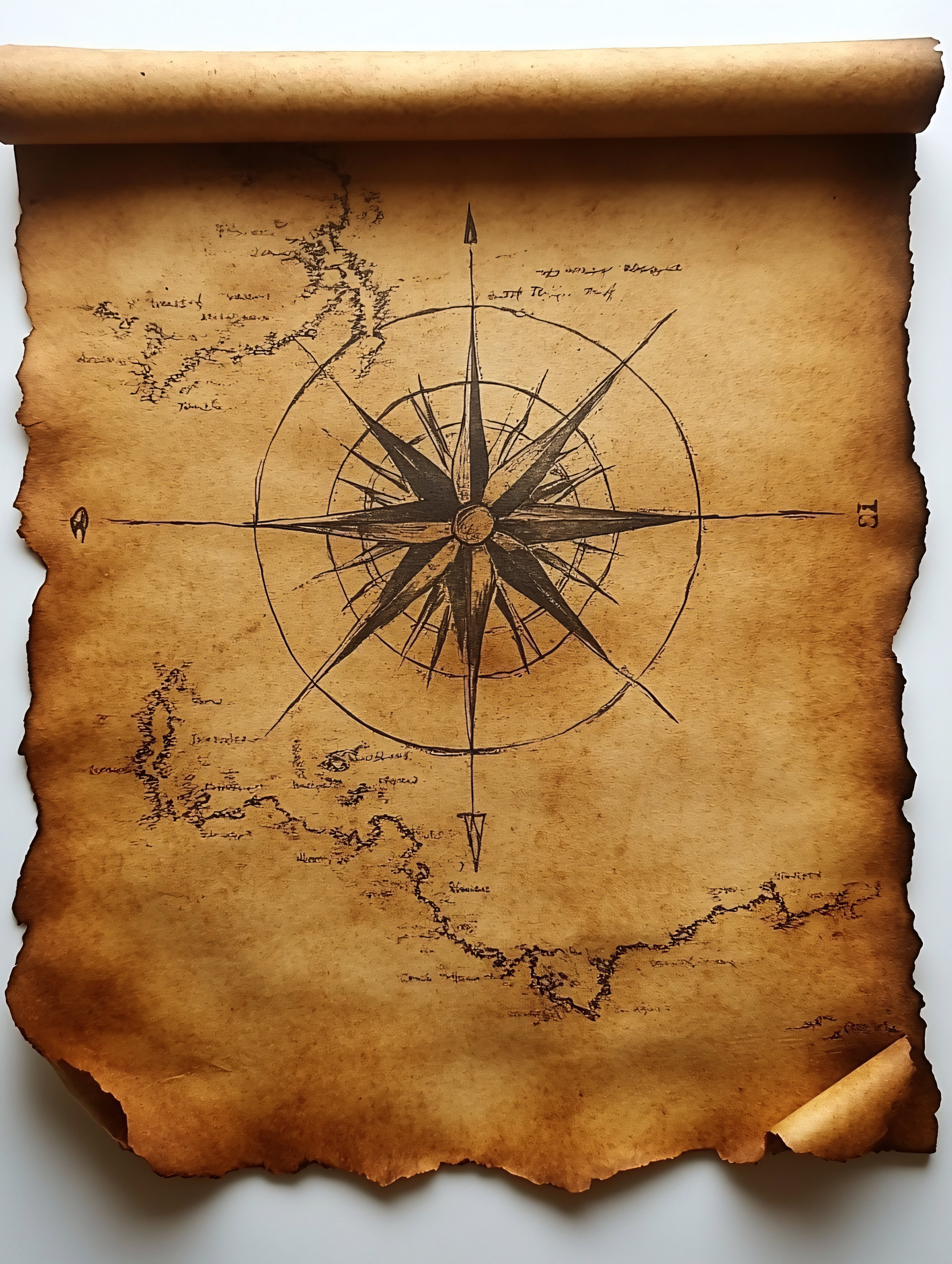 Antique Map Scroll with Compass Rose