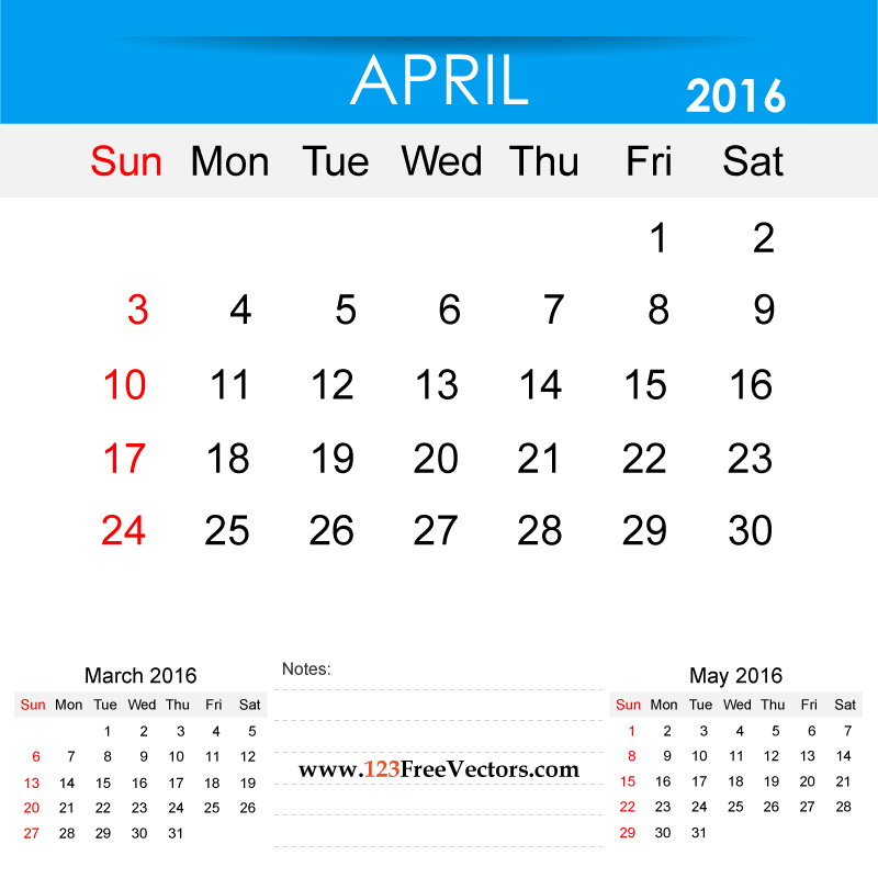 April 2016 Calendar Printable