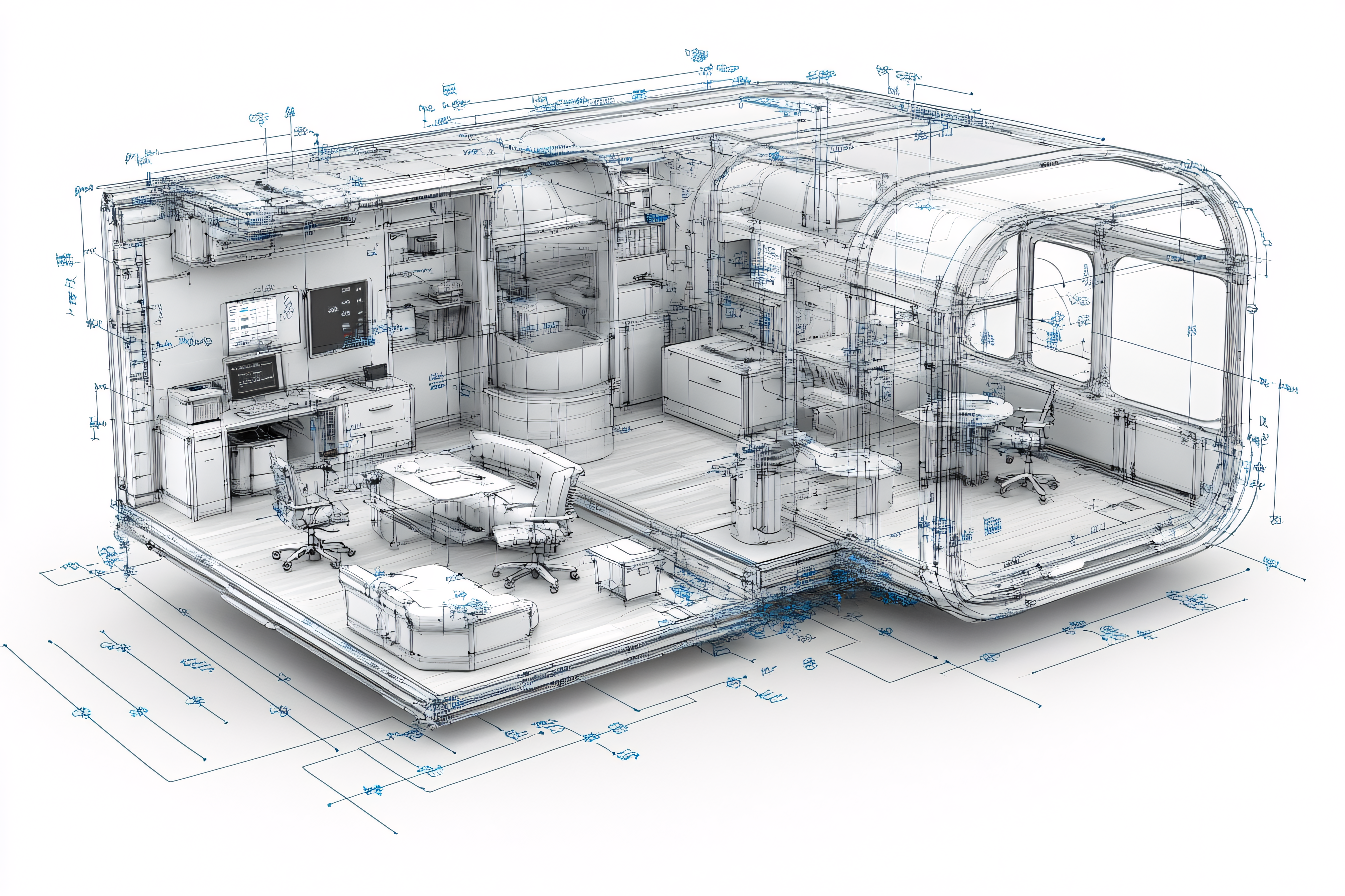Architectural Design Wireframe Of Modern Office Pod