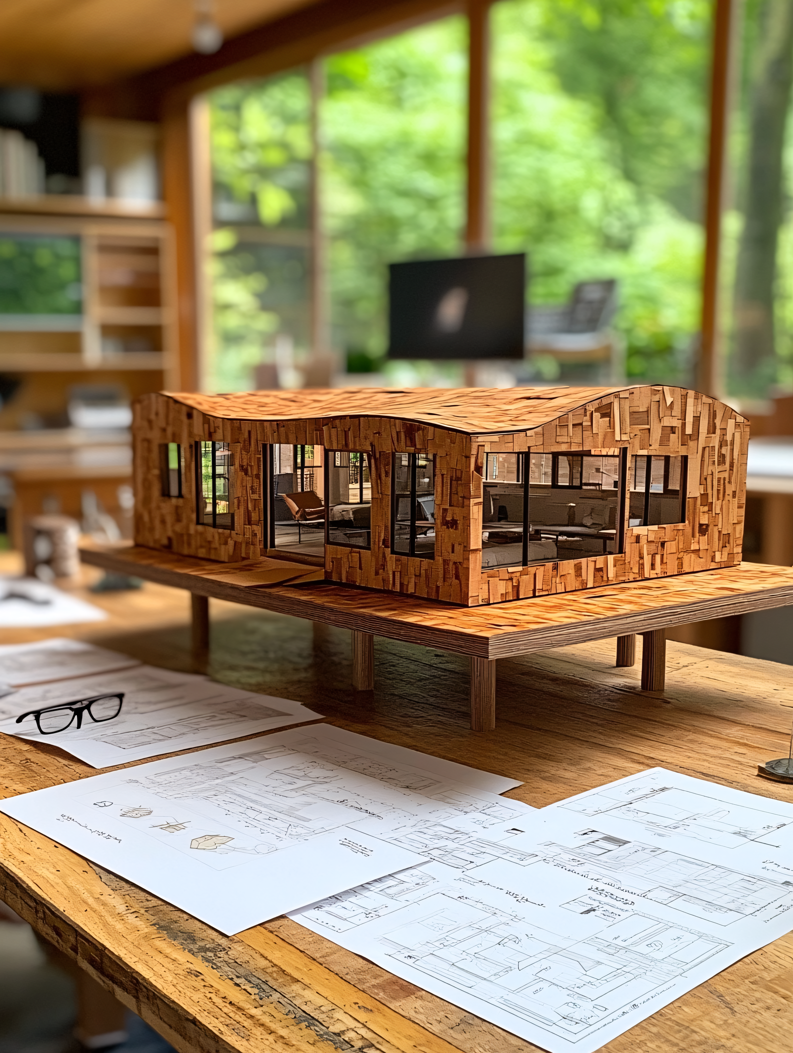 Architectural Model on Wooden Table