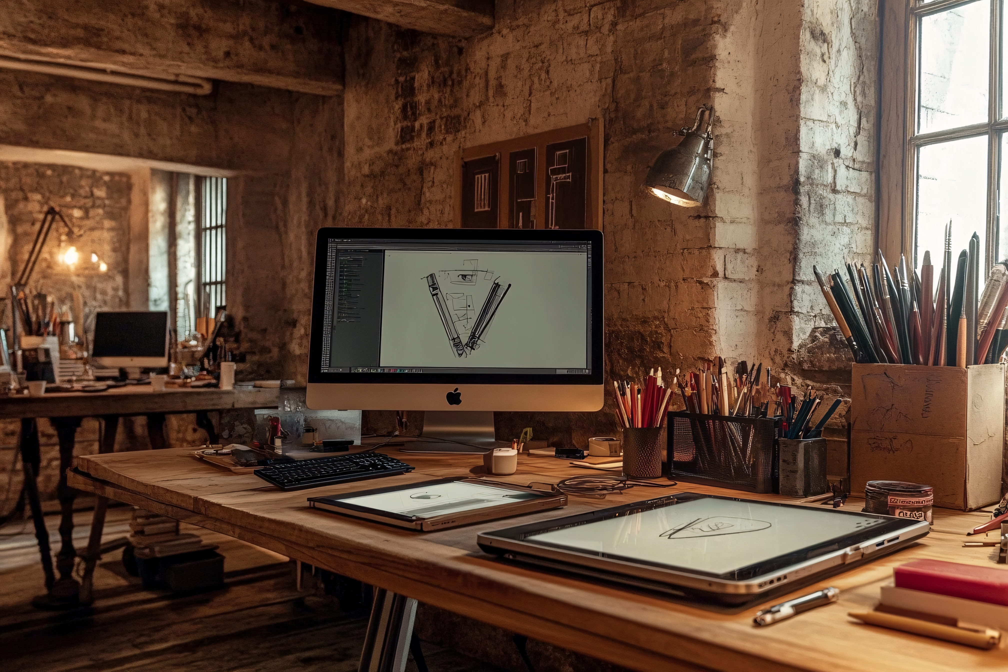 Artist Workspace With Digital Drawing Tools