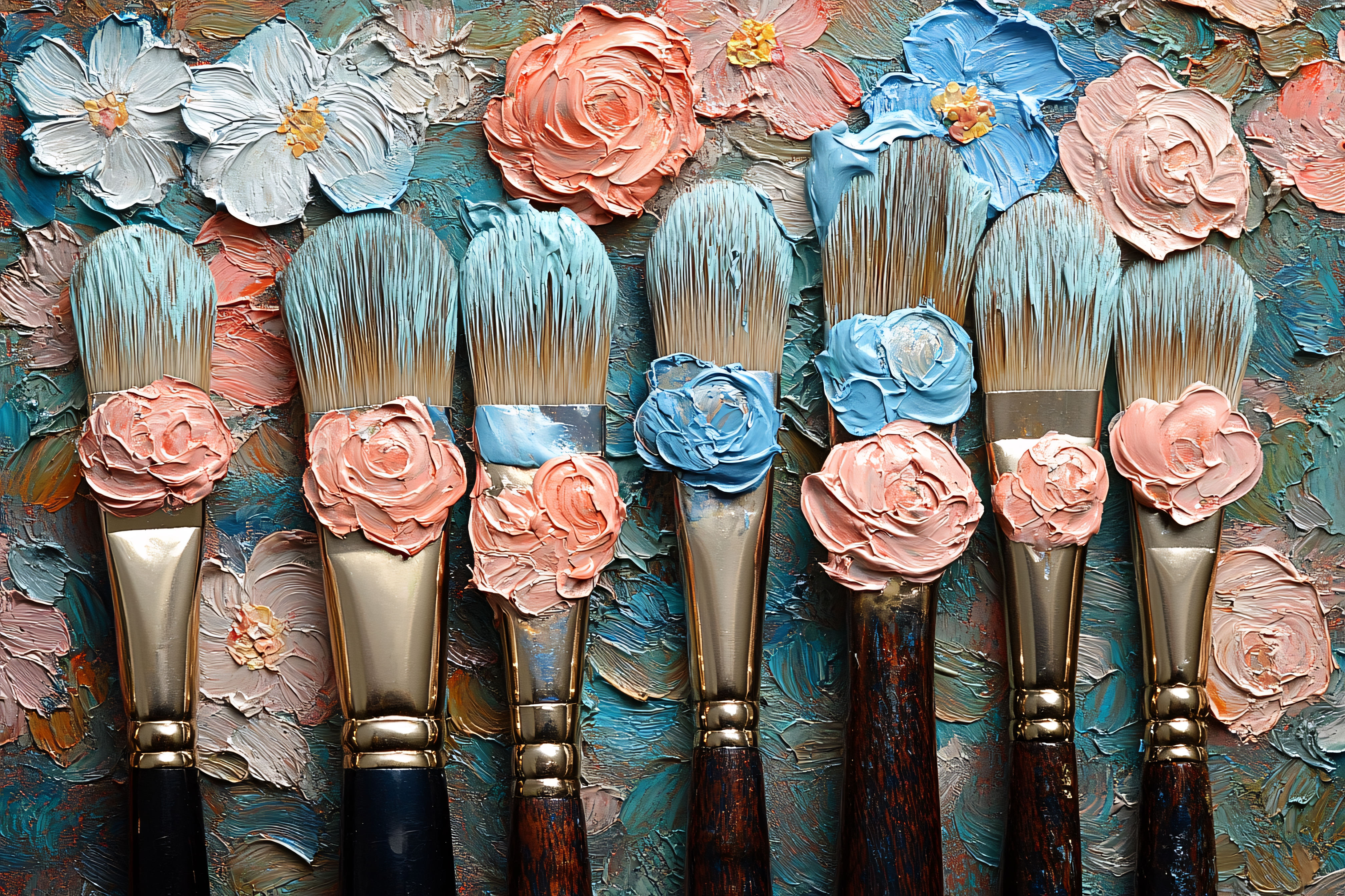 Artistic Paintbrushes and Floral Palette