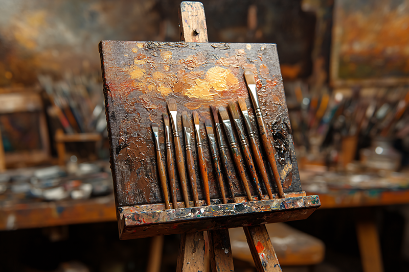 Paintbrushes on Canvas in an