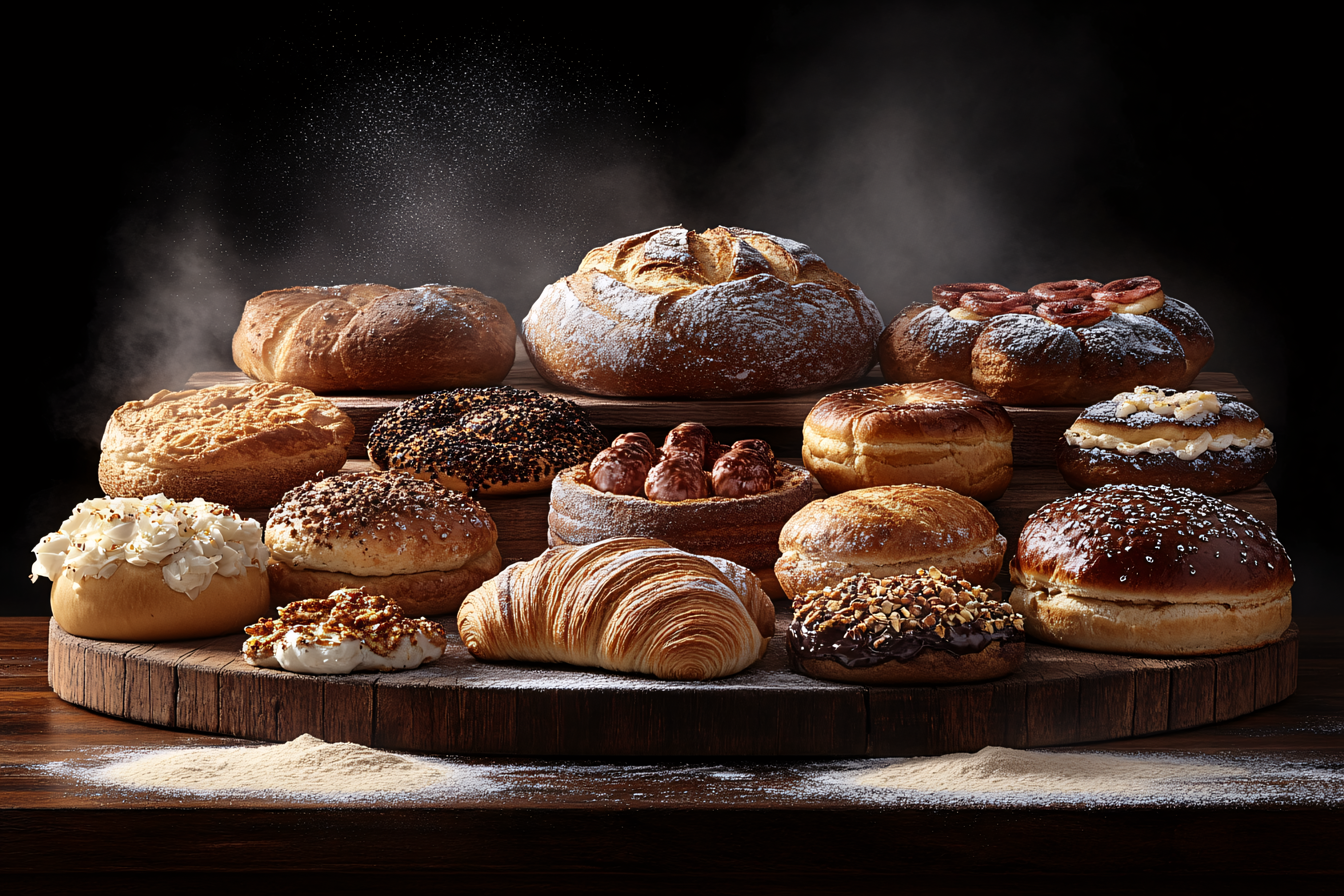 Assortment of Freshly Baked Bread and Pastries