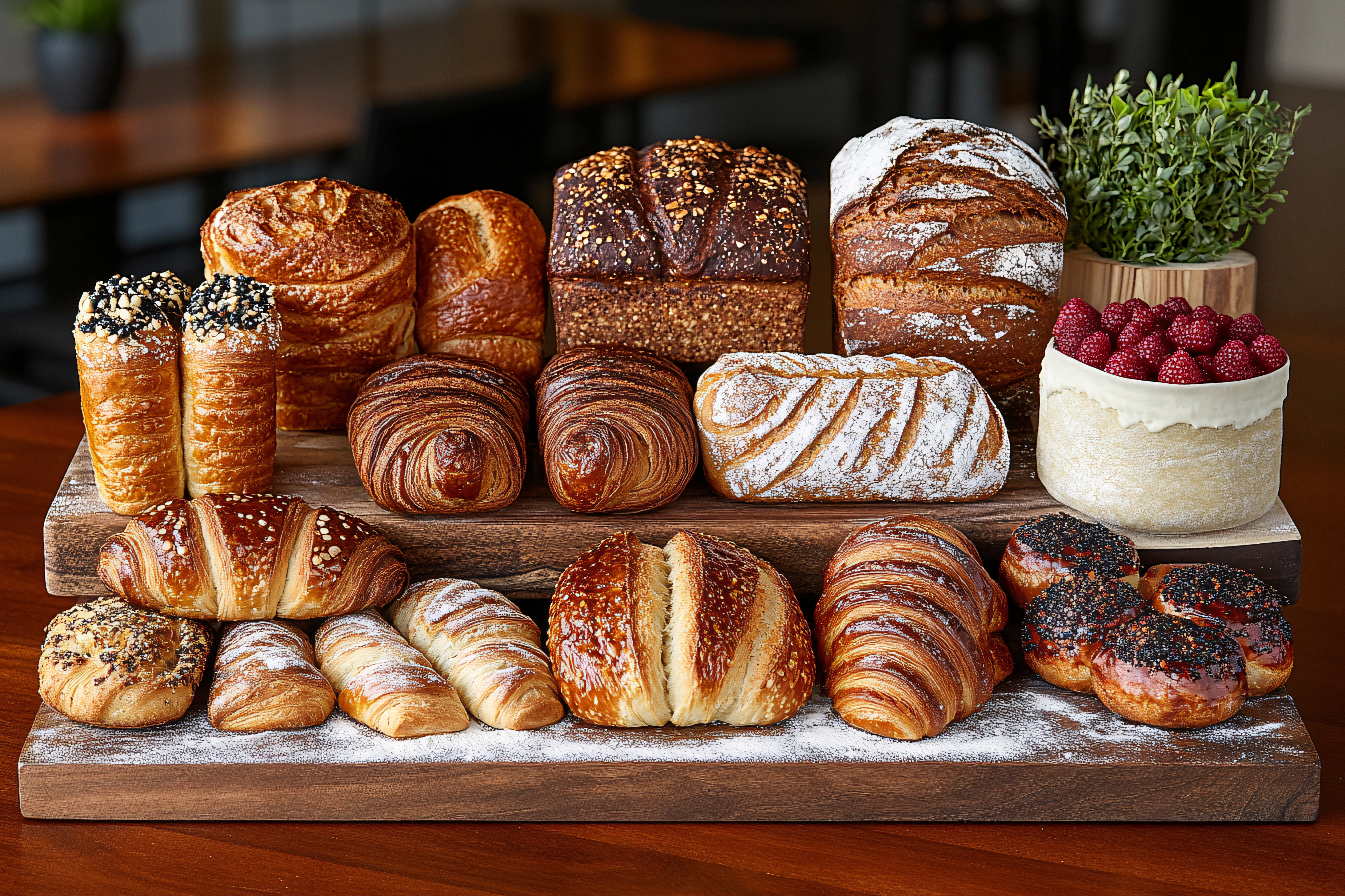 Assortment of Freshly Baked Bread and Pastries Display
