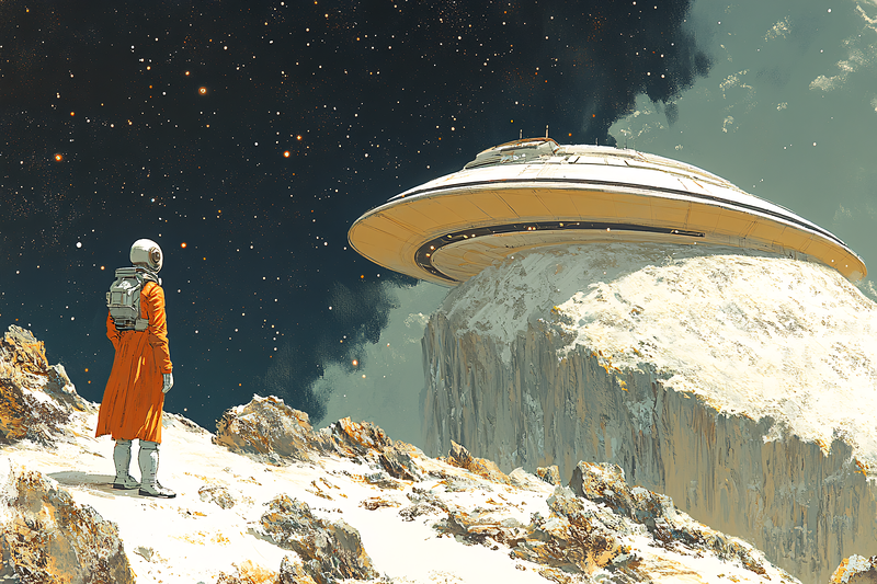 Astronaut Gazing at Alien Spaceship