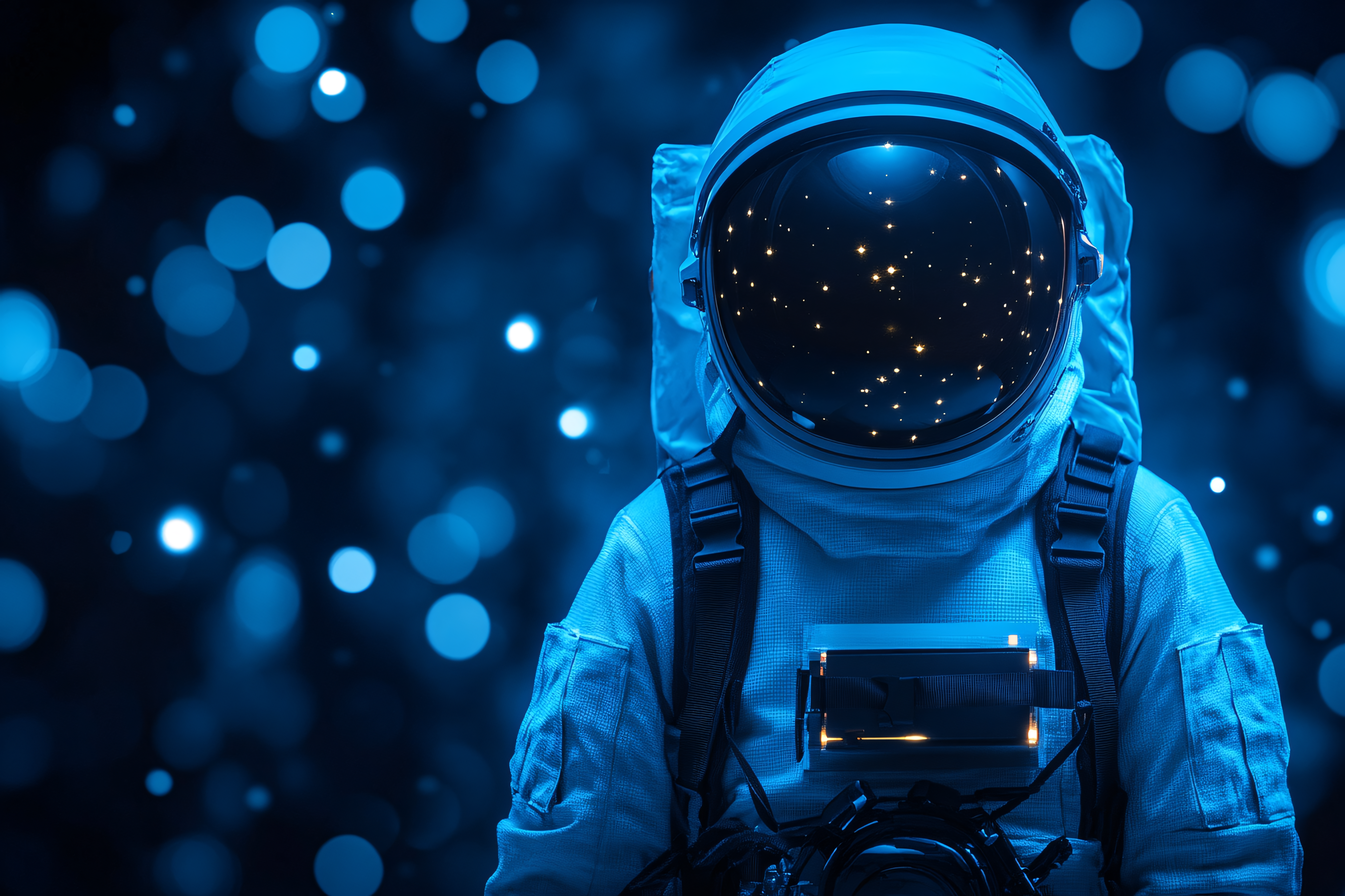 Astronaut In Blue Lit Space