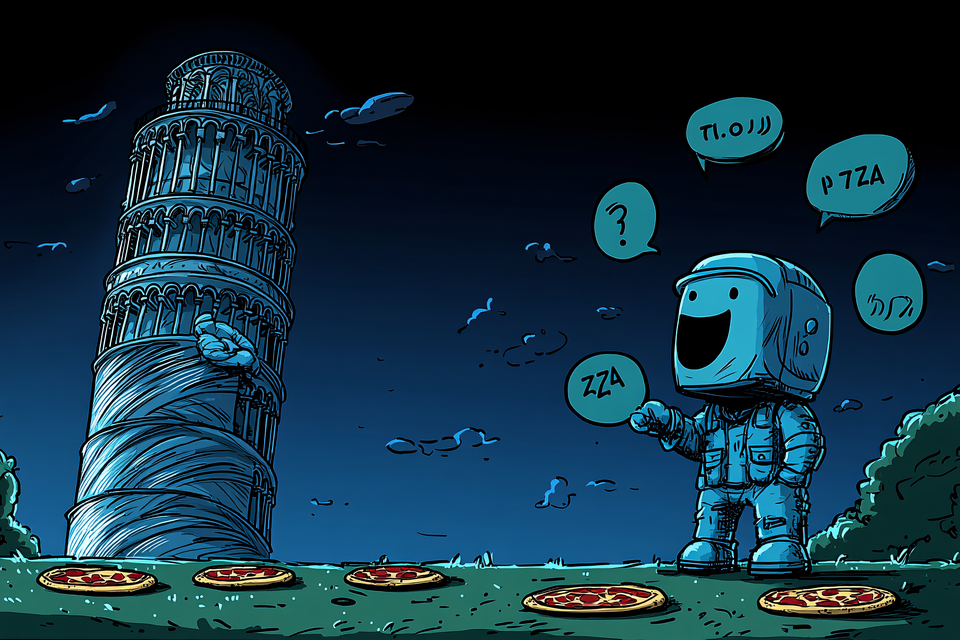 Astronaut Pizza Delivery in Pisa