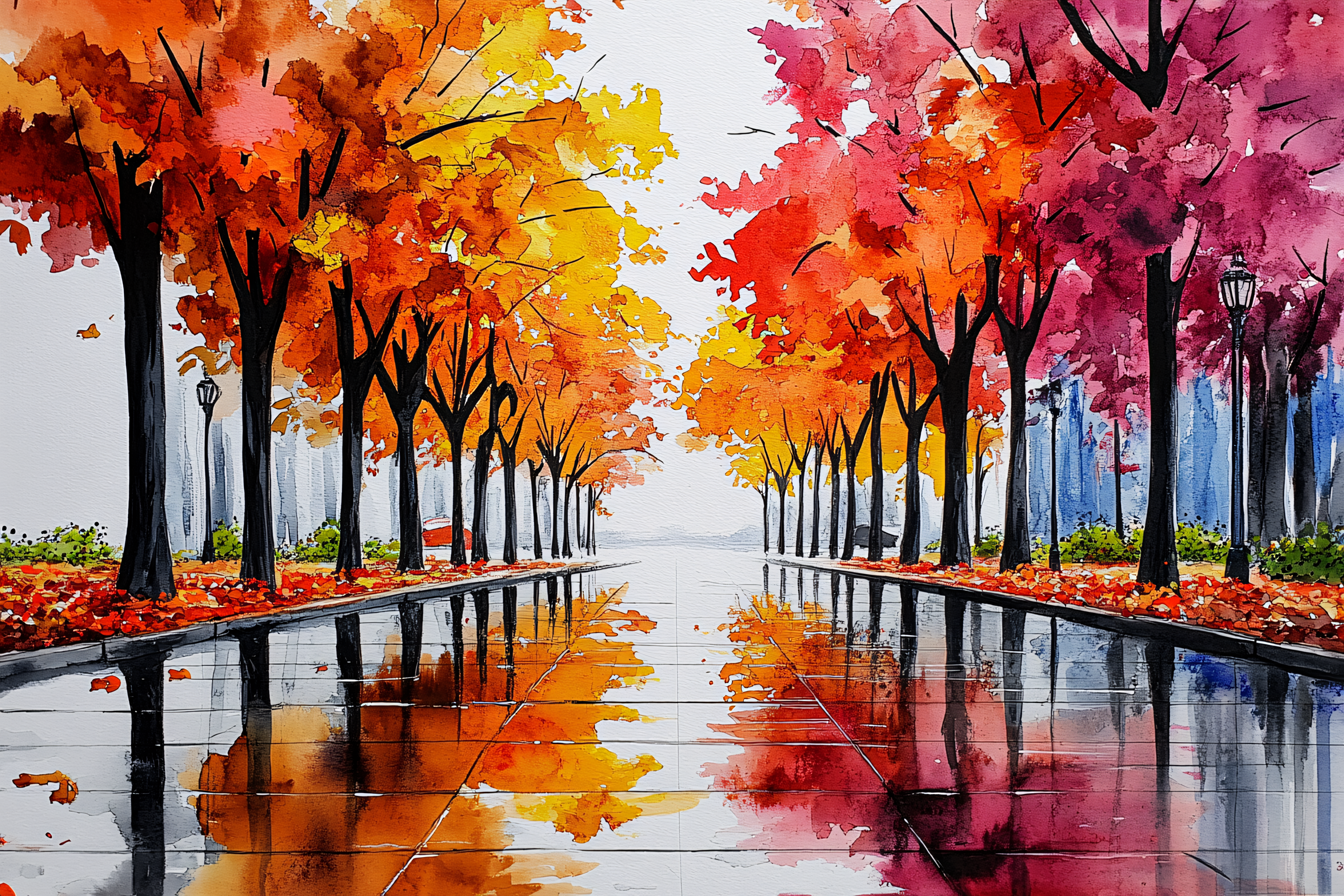 Autumn Avenue Reflection