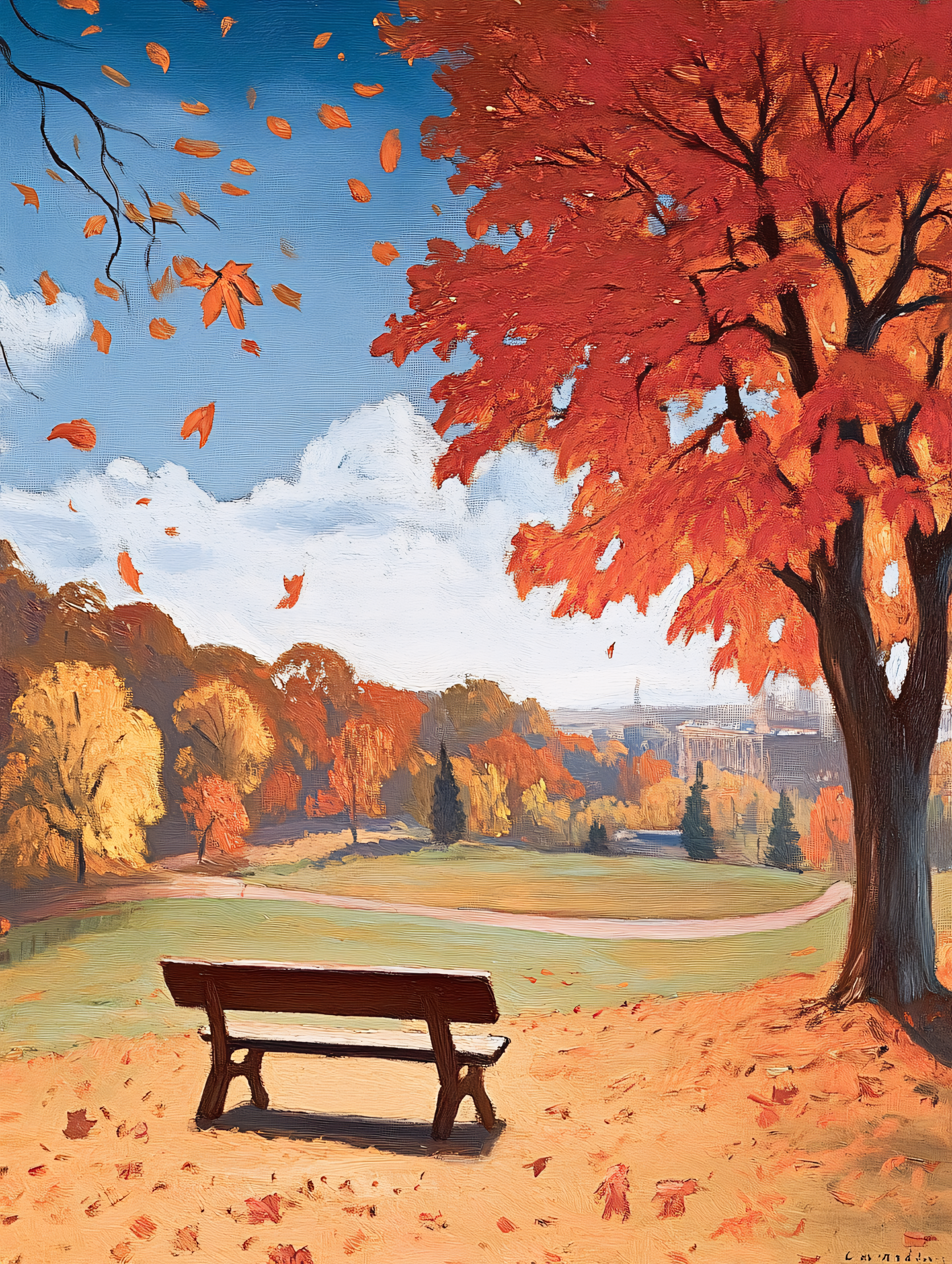 Autumn Bench in Park