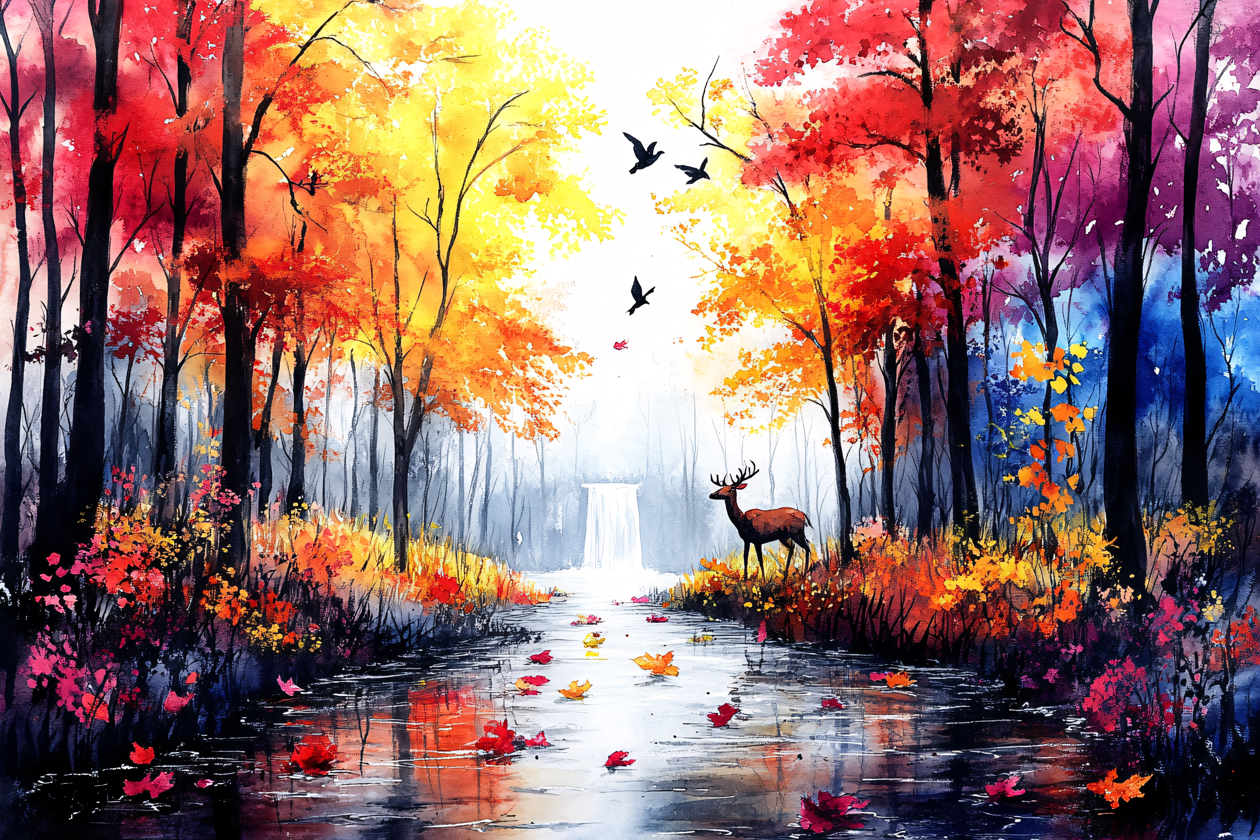 Autumn Forest With Deer
