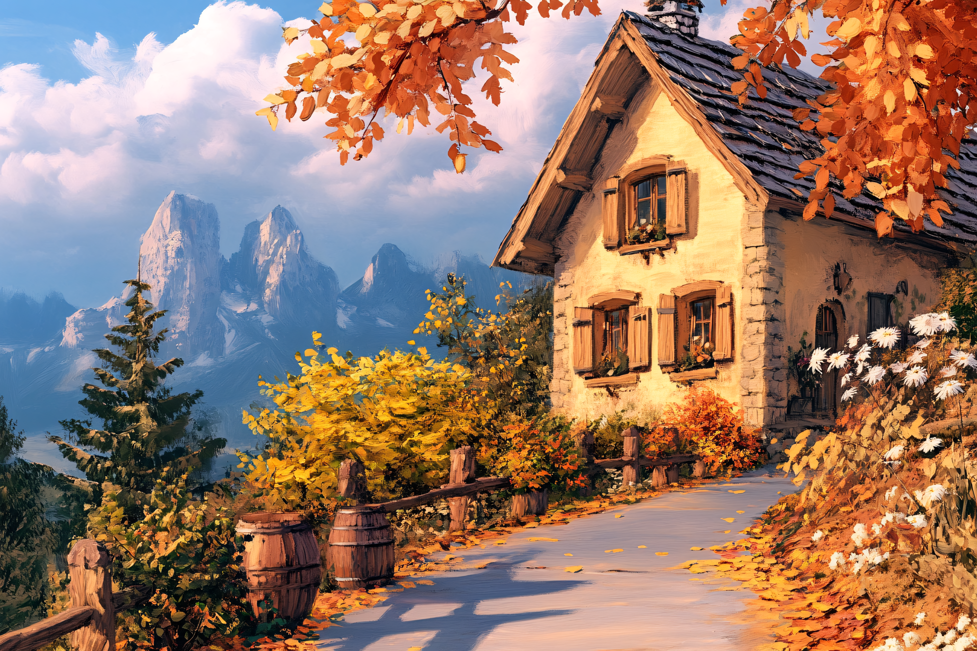 Autumn House In Mountain Landscape
