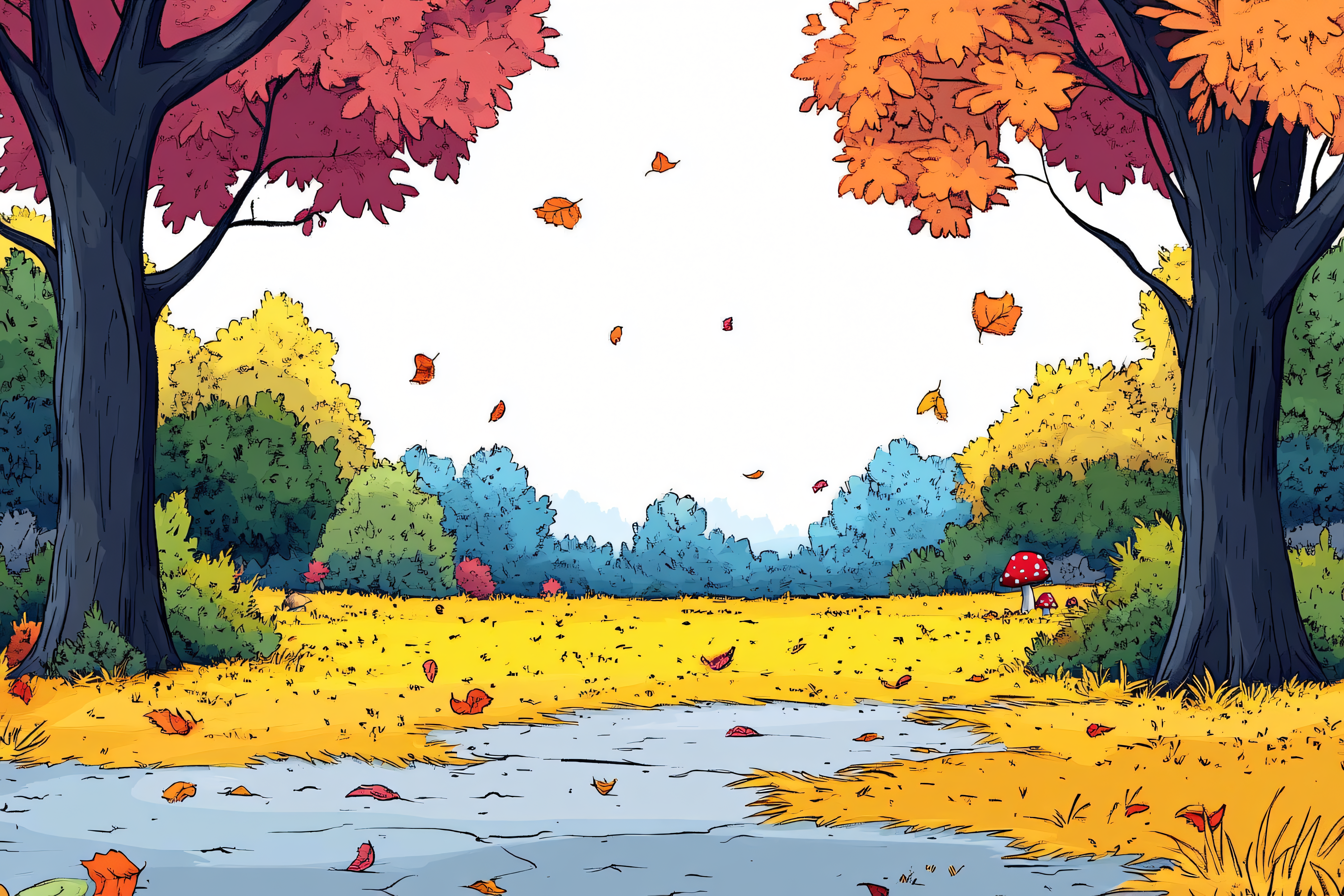 Autumn Landscape with Mushrooms