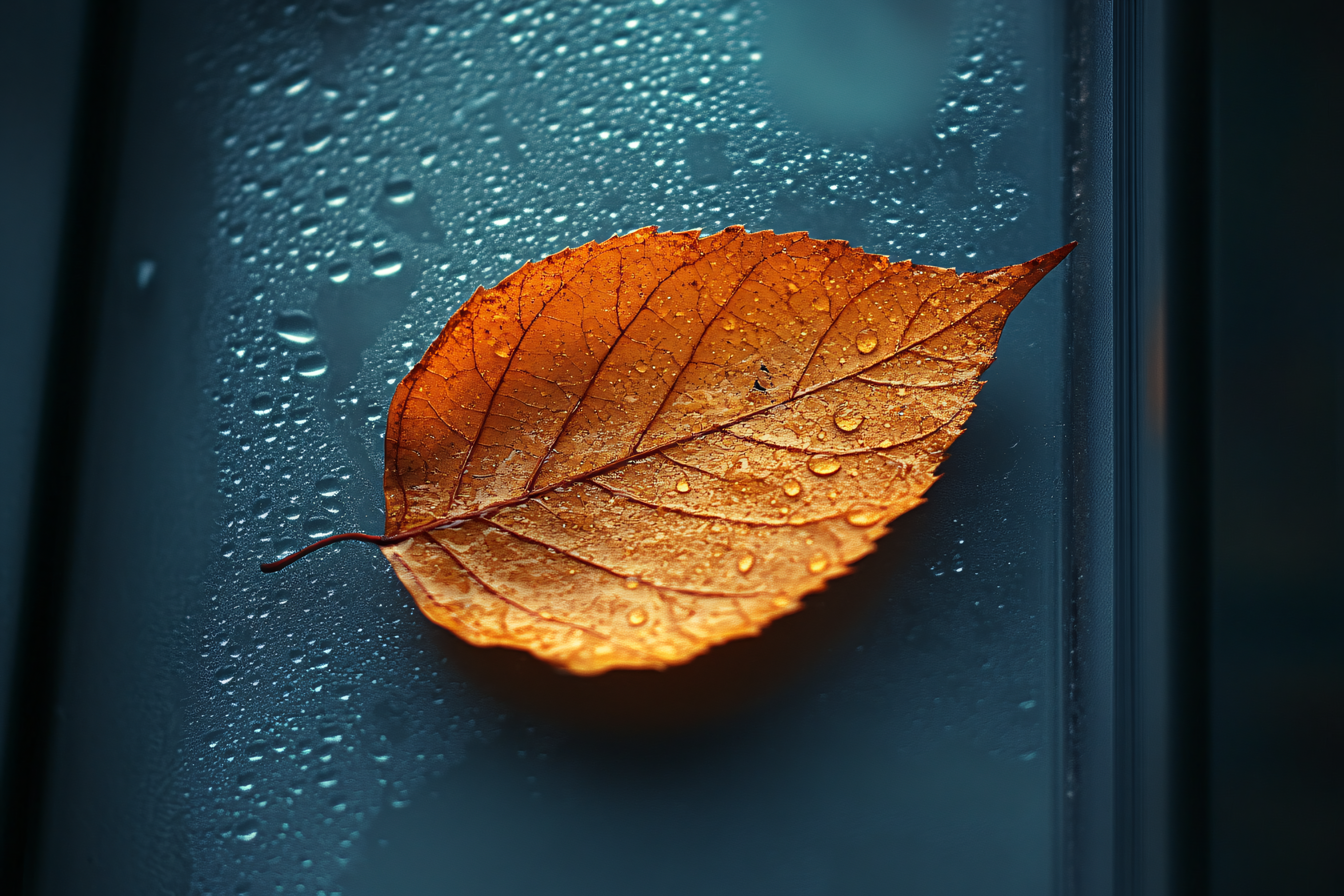 Autumn Leaf with Water Droplets