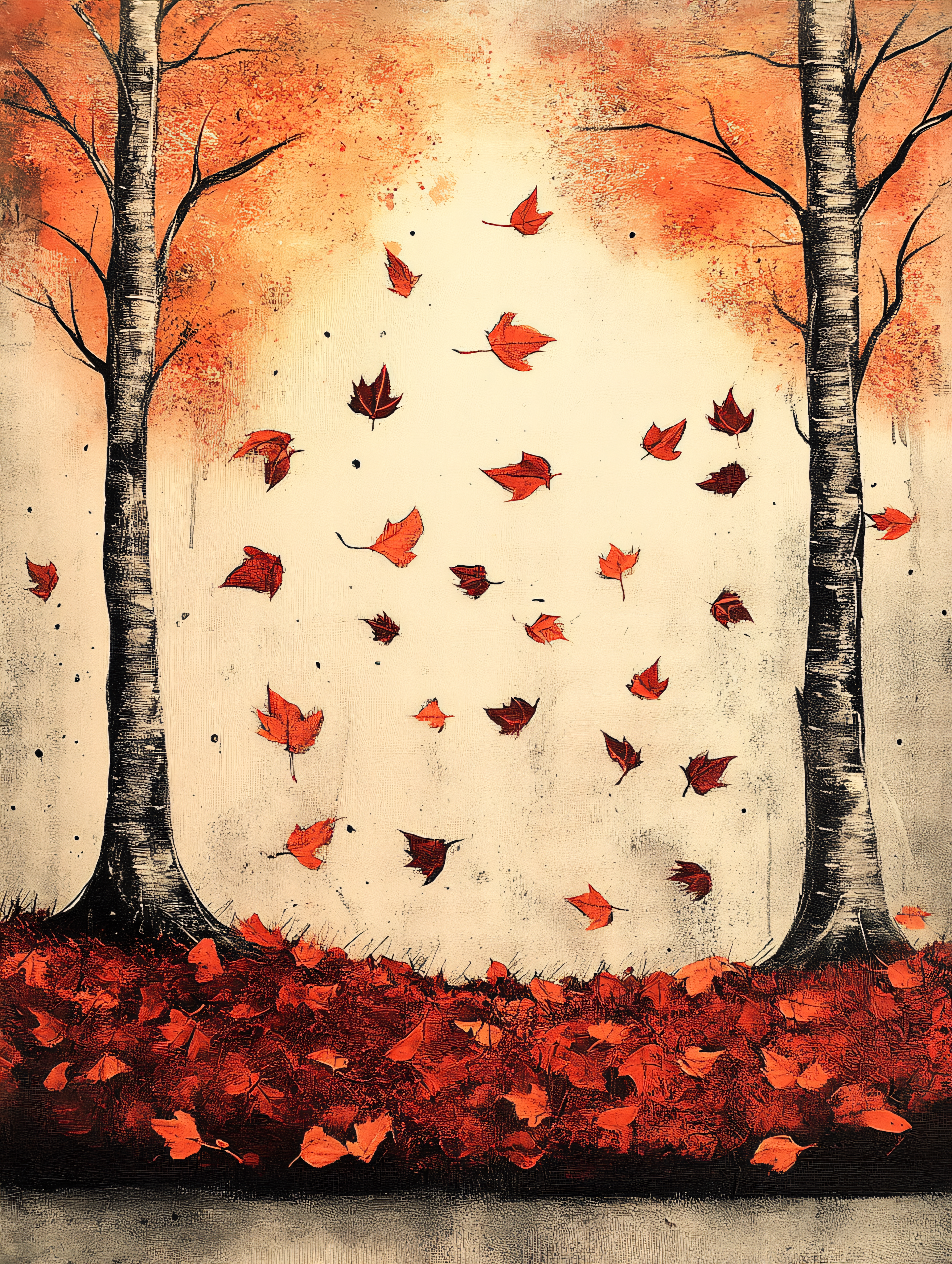 Autumn Leaves Falling From Trees Painting