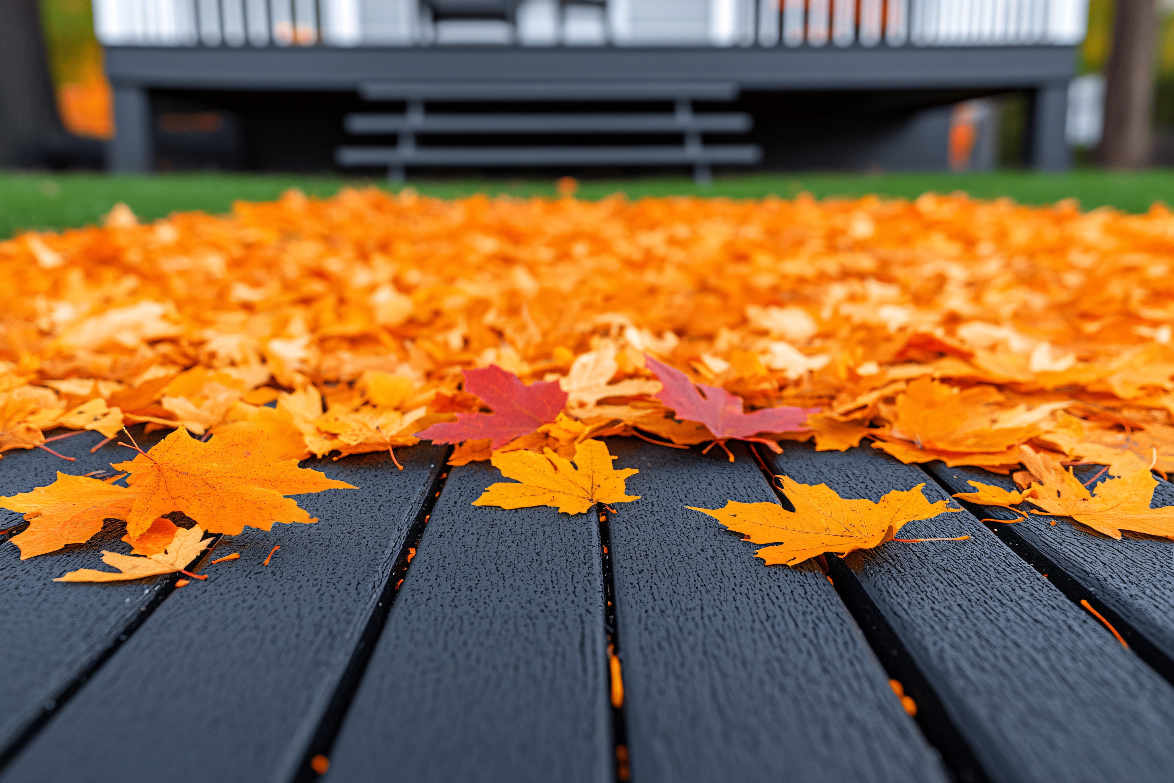 Autumn Leaves on Wooden Deck