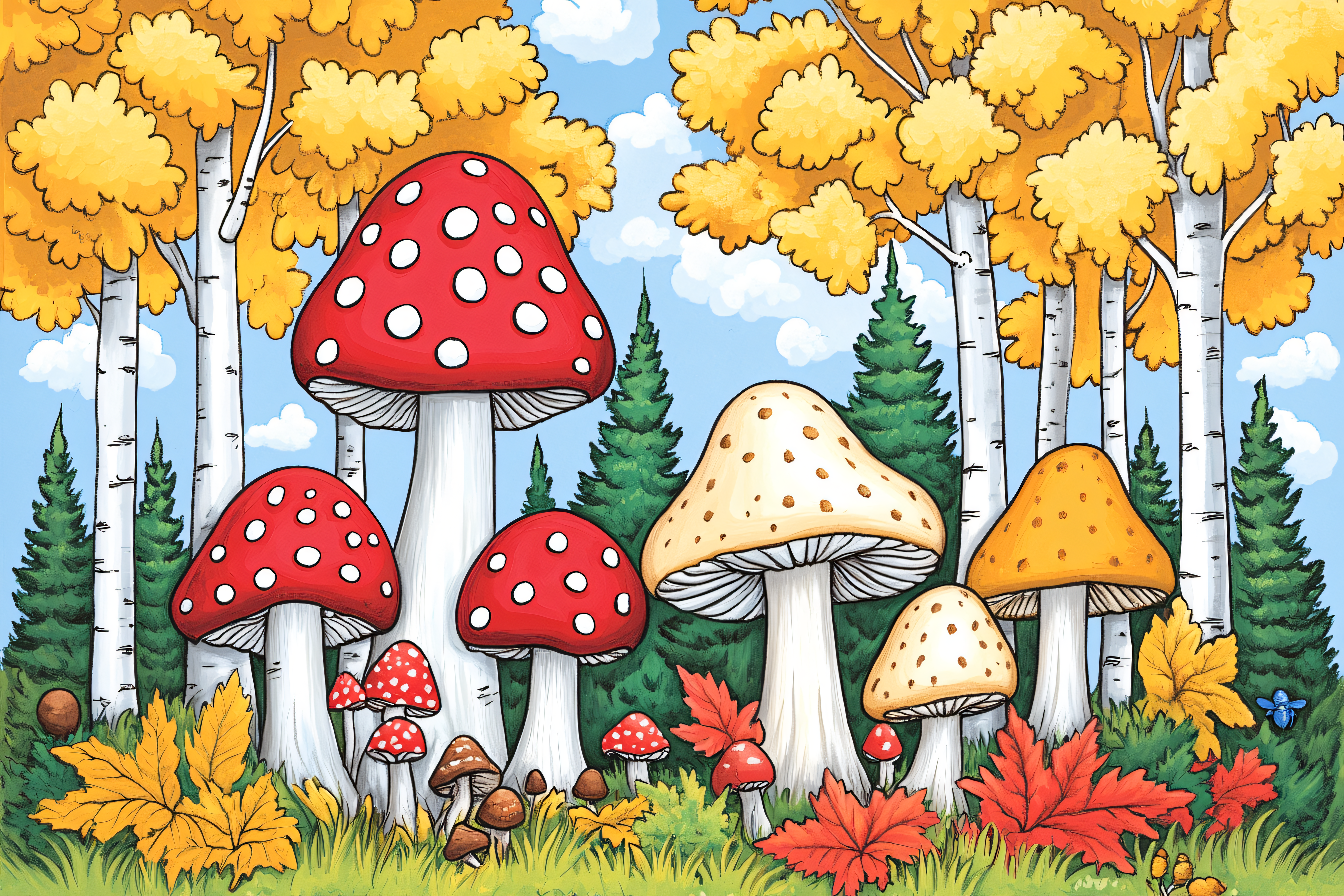 Autumn Mushroom Forest Illustration