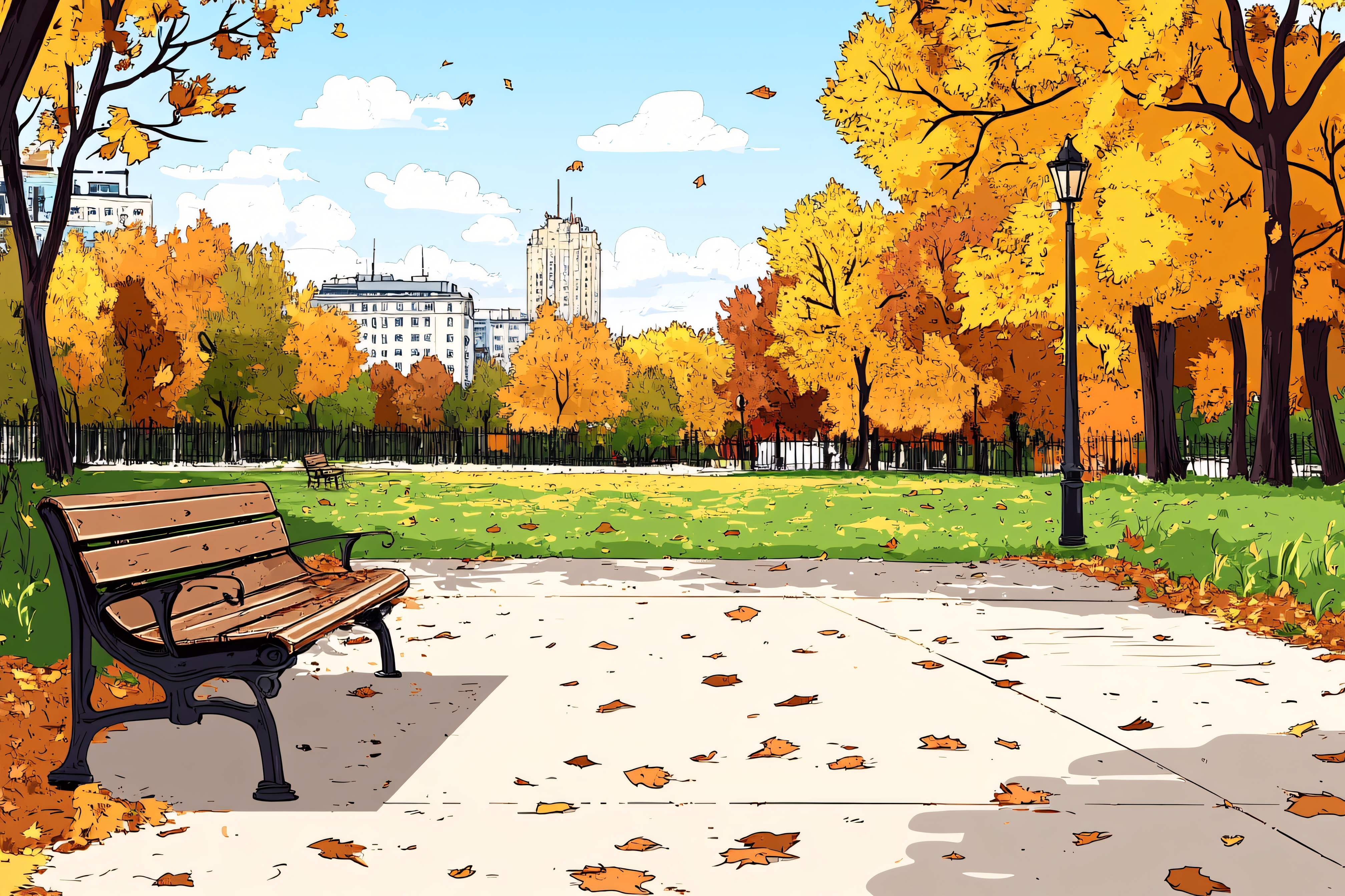 Autumn Park Bench Scene