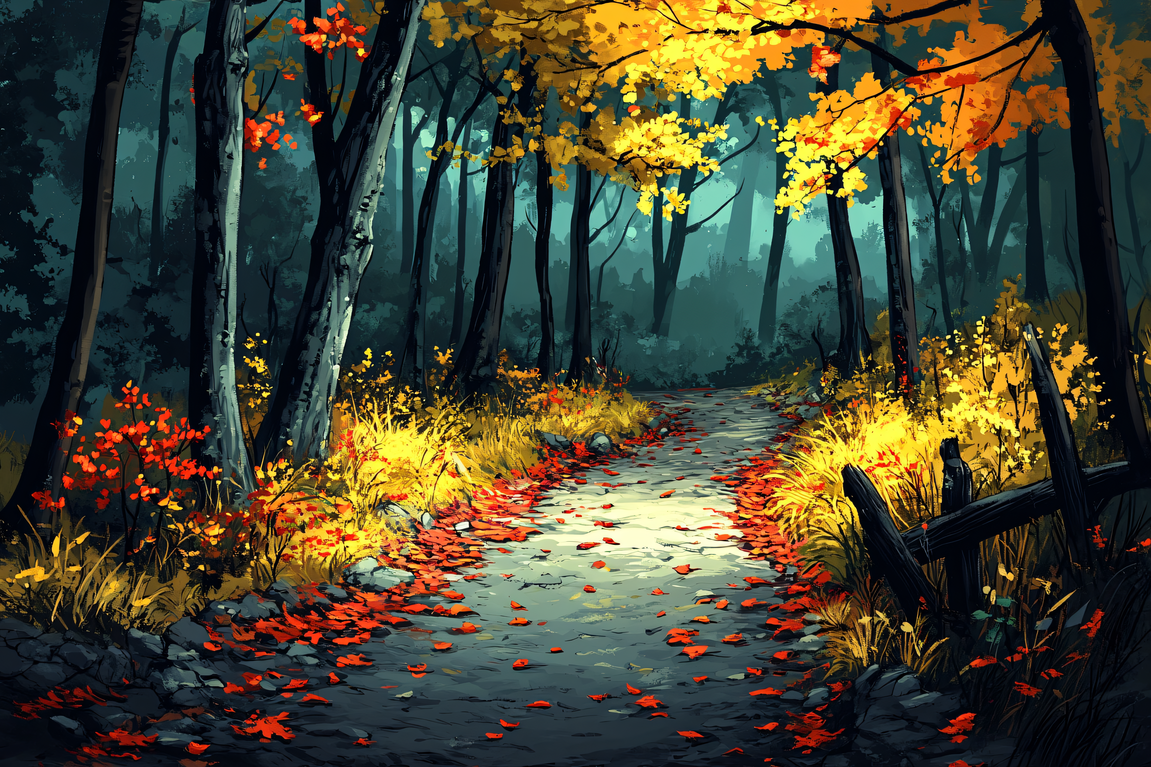 Autumn Path Through the Forest