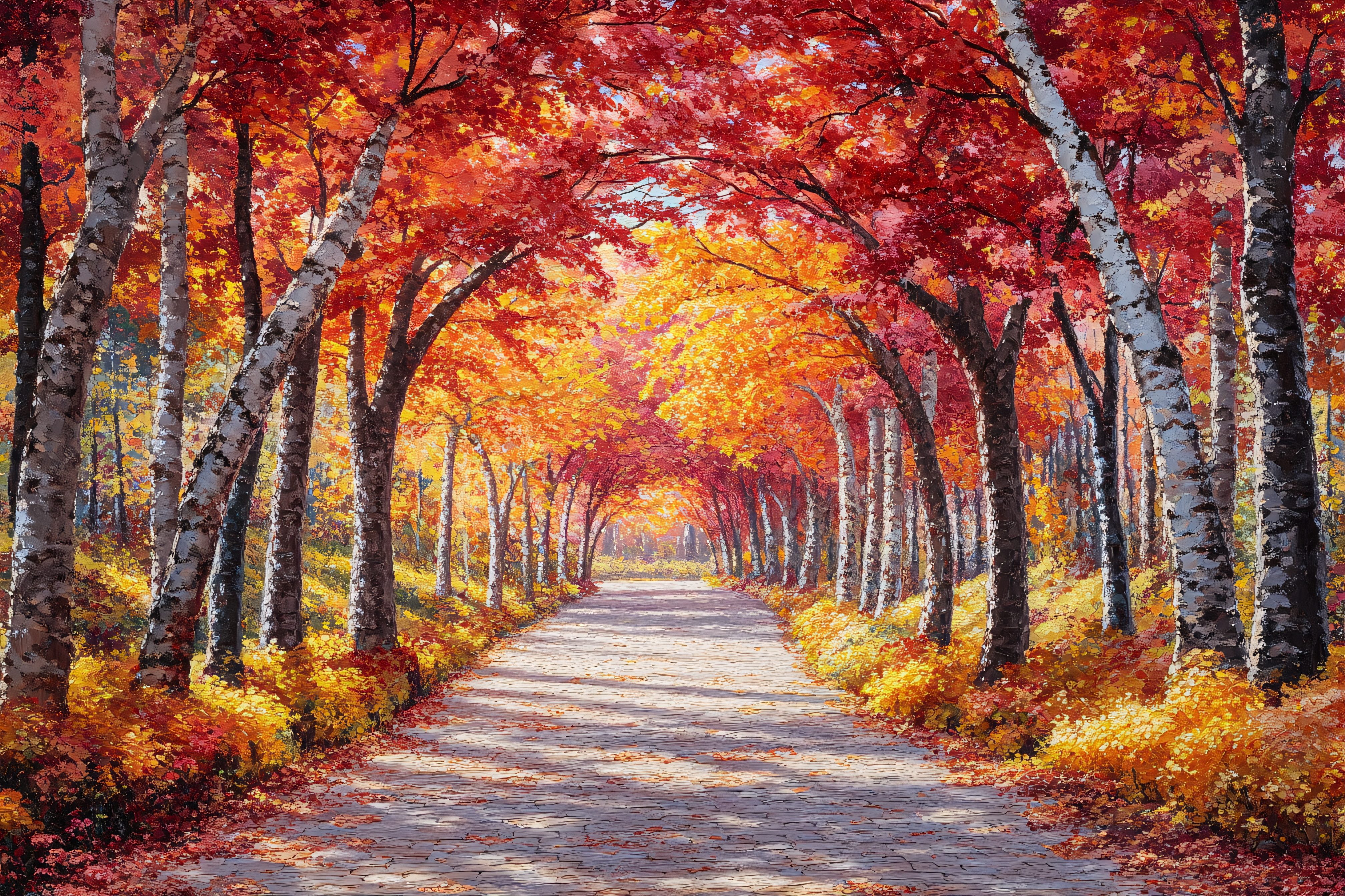 Autumn Pathway Birch Trees