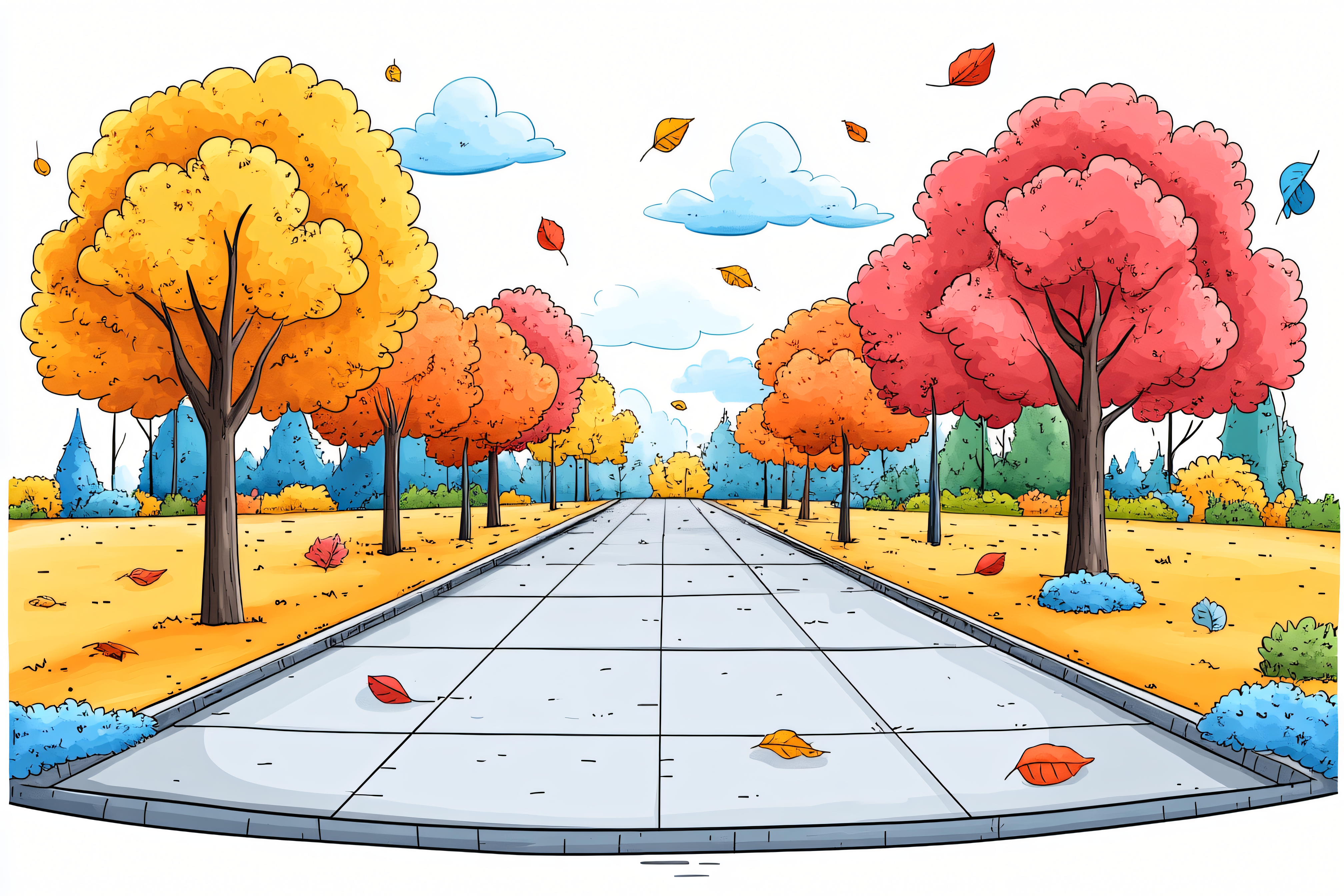 Autumn Road with Colorful Trees